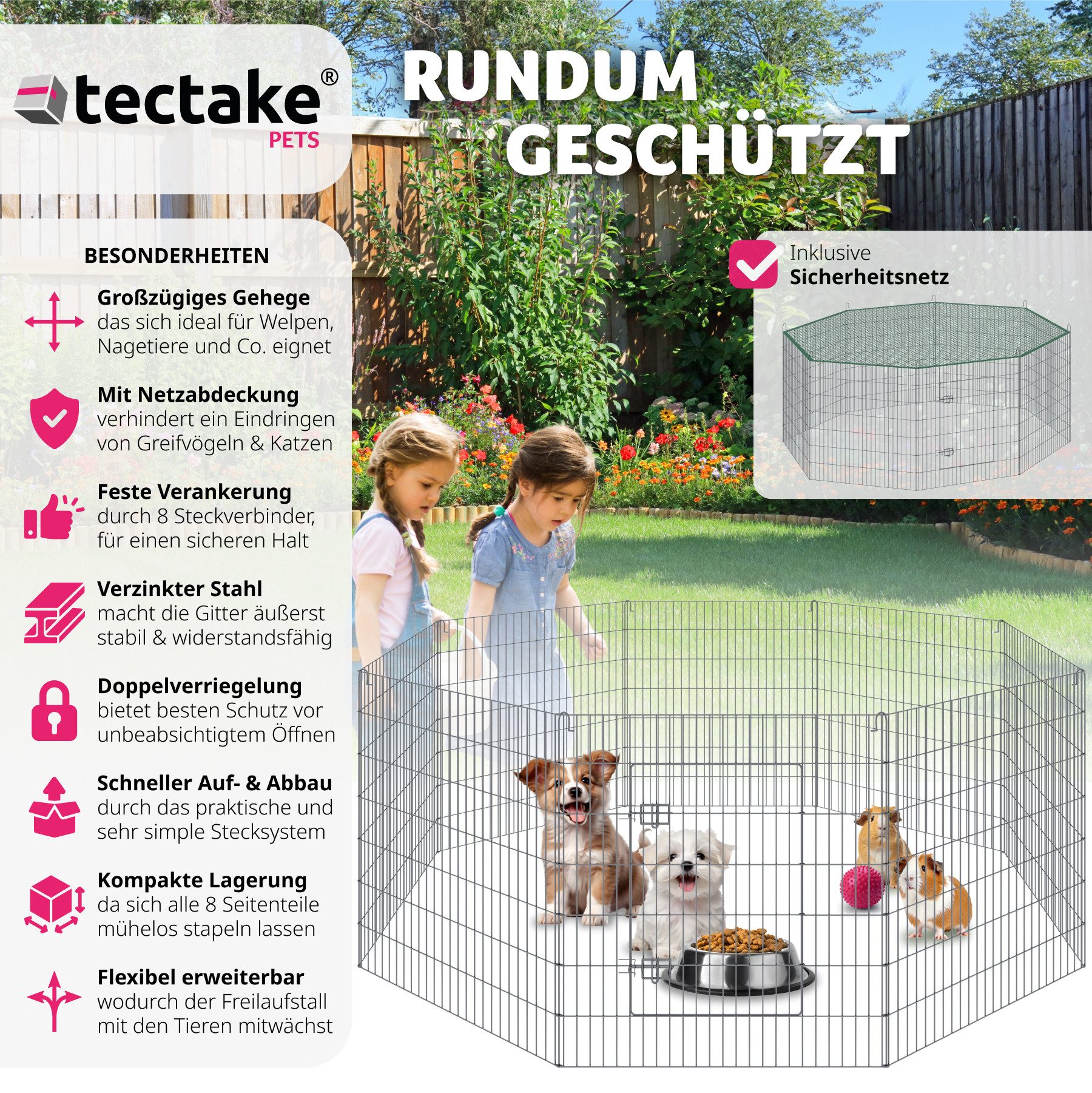 Thumbnail - tectake Freigehege Freilaufgehege, aus 8 Gitterelementen