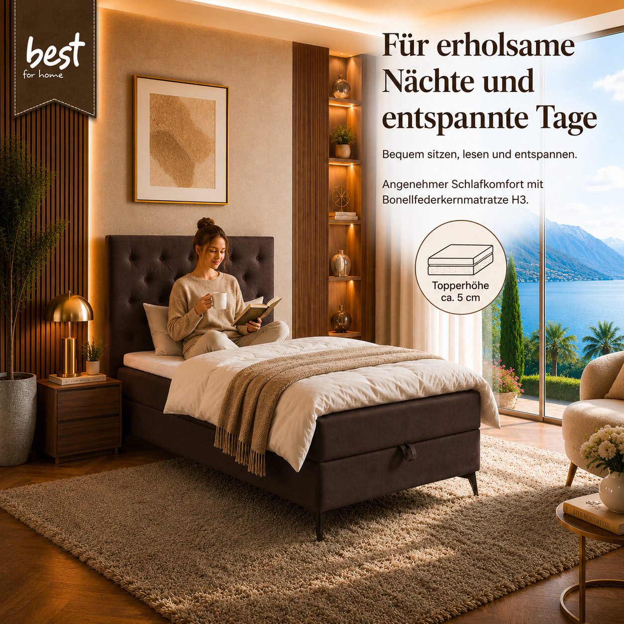 Best for Home Boxspringbett K18 Single SLIM mit Bettkasten & Bonellfedrkernmatratze, Topper H3 (Einzelbett, Polsterbett, Juniorbett, Hotelbett, versch. Größen, 1-St., 70x200 80x200 90x200 100x200 cm), mit oder ohne Topper, Flexible Liefermöglichkeiten, Handwerksqualität