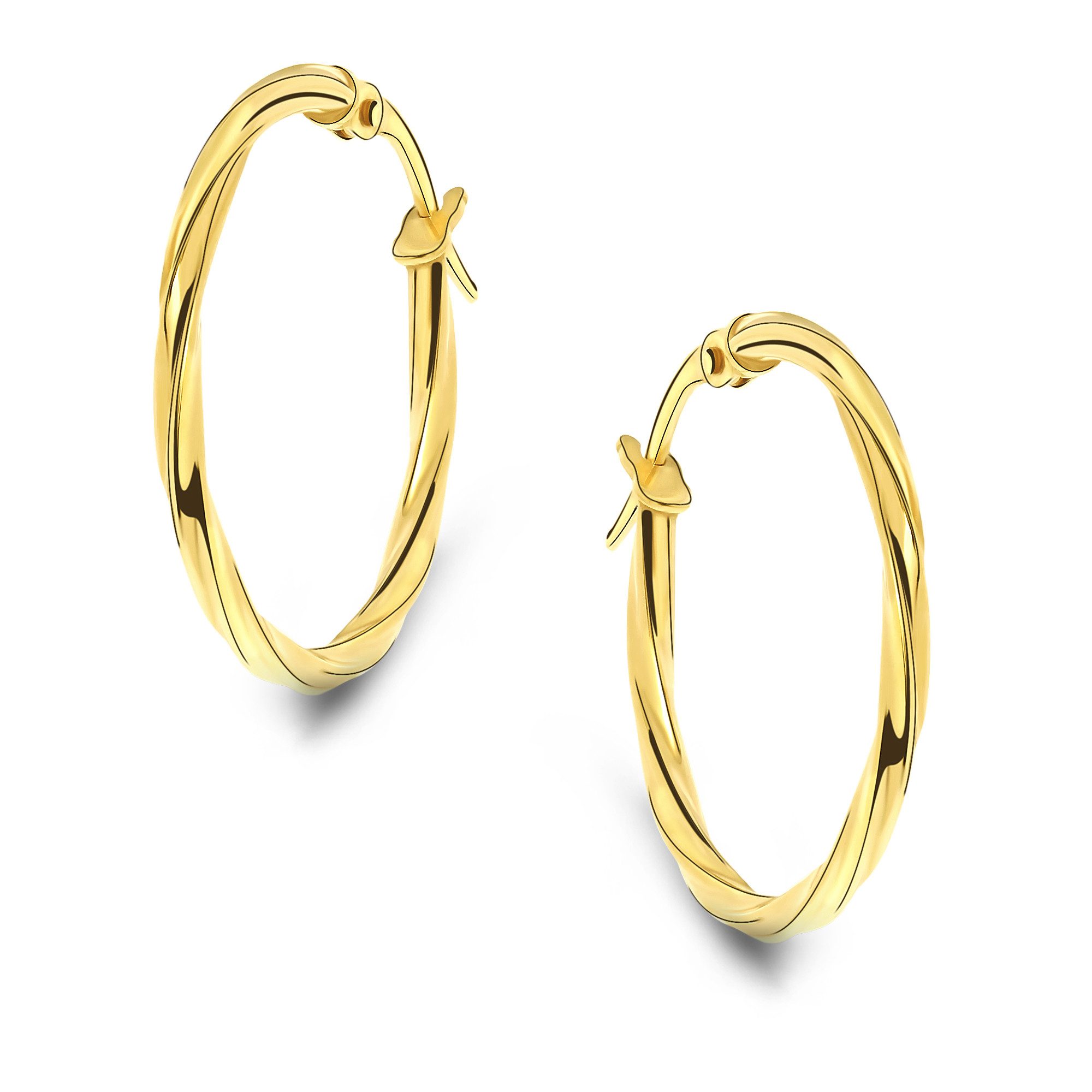Miore Paar Creolen MSIL4024E - klassisch glänzende Ohrringe aus Gelbgold 14 Kt. 585 Gold, Damenohrringe 23mm Durchmesser 2mm Breite - Made in Italy