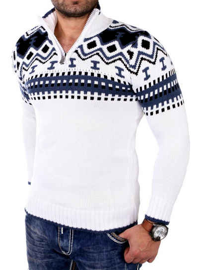 Reslad Strickpullover Reslad Herren Strickpullover Crewneck Zipper Norweger Pullover RS-3110 (1-tlg) Strickpullover Männer Norwegermuster Troyer