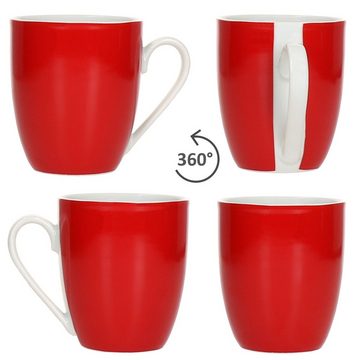 MamboCat Becher 6er Set Variant Rot Kaffeebecher 350ml bunte Porzellan-Tassen, Porzellan