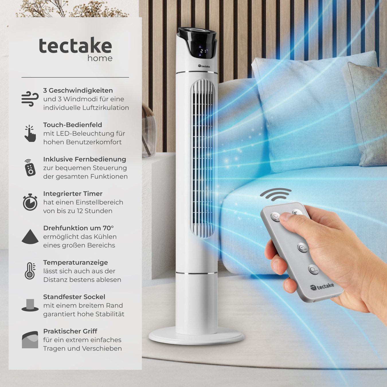 tectake Turmventilator Standventilator 110 cm, 3 günstig online kaufen