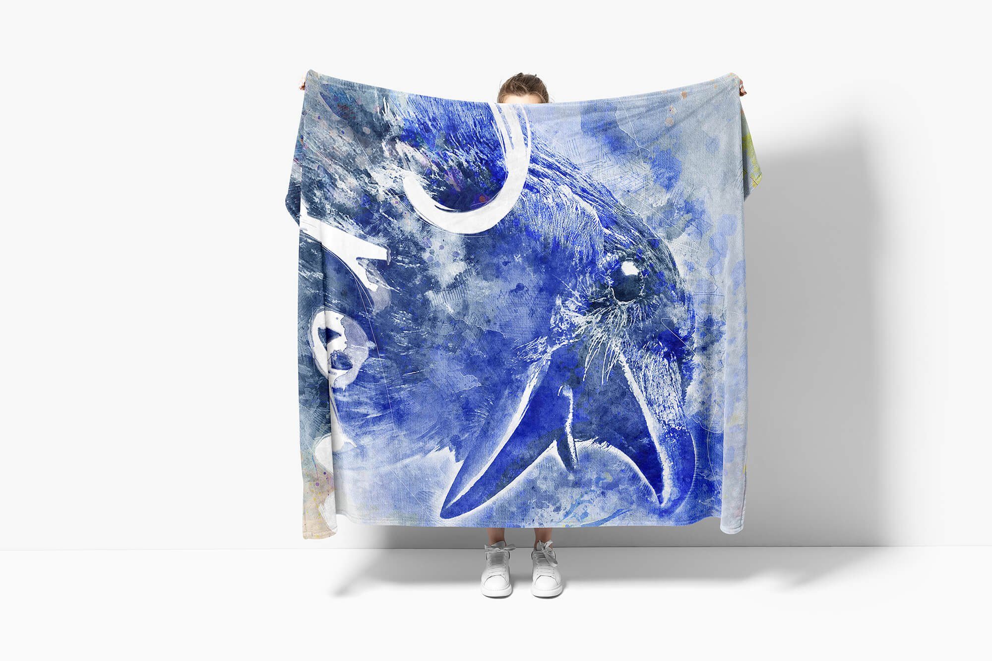 Sinus Art Handtücher Handtuch Motiv, Handtuch Baumwolle-Polyester-Mix Tier Strandhandtuch SplashArt Crow Saunatuch Kuscheldecke (1-St), Kunstvoll Serie