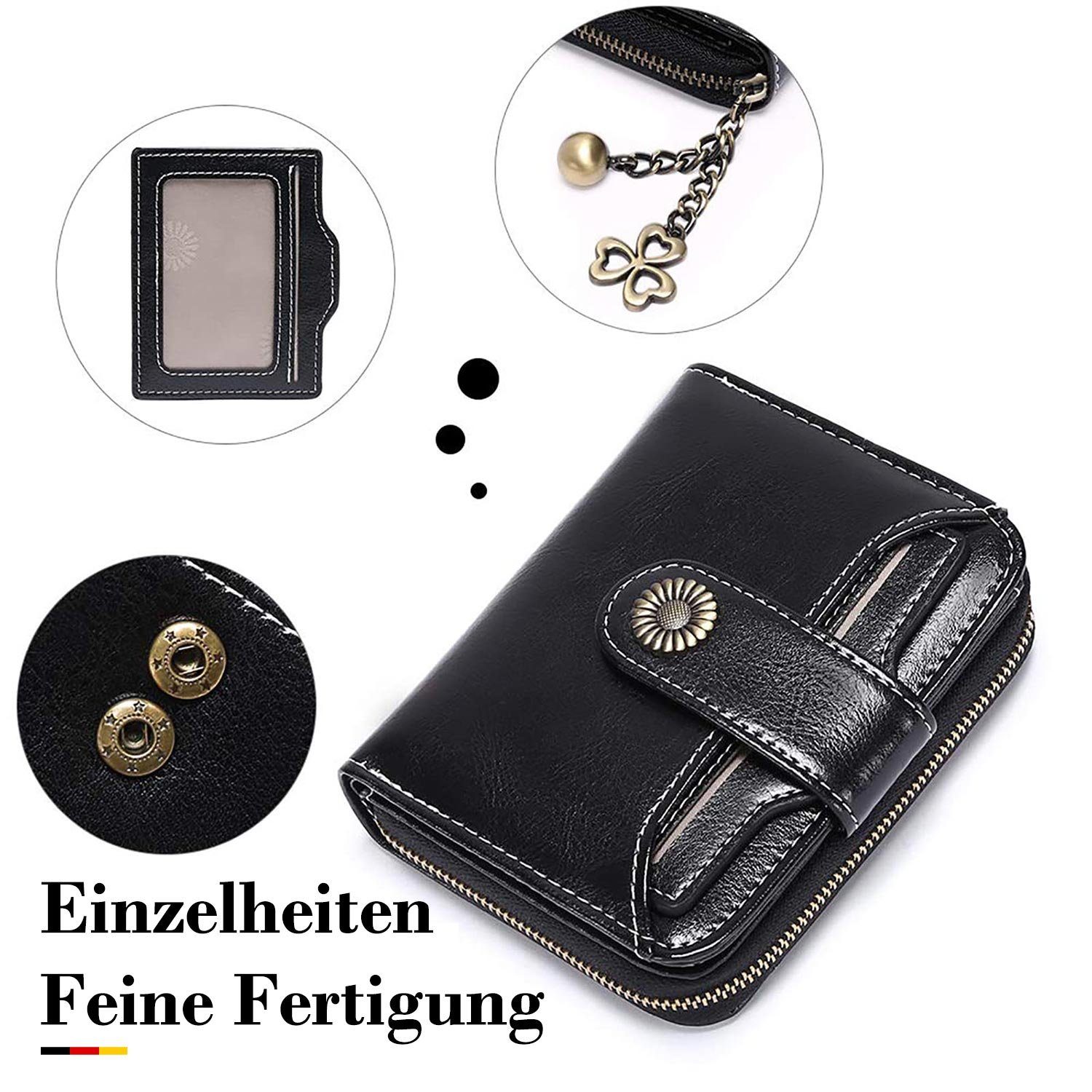 Black Midnight RFID Leder mit Echtes Damen kleine Schild und MAGICSHE Brieftasche Reißverschluss Münzfach Geldbörse, Clip Geldbörse,