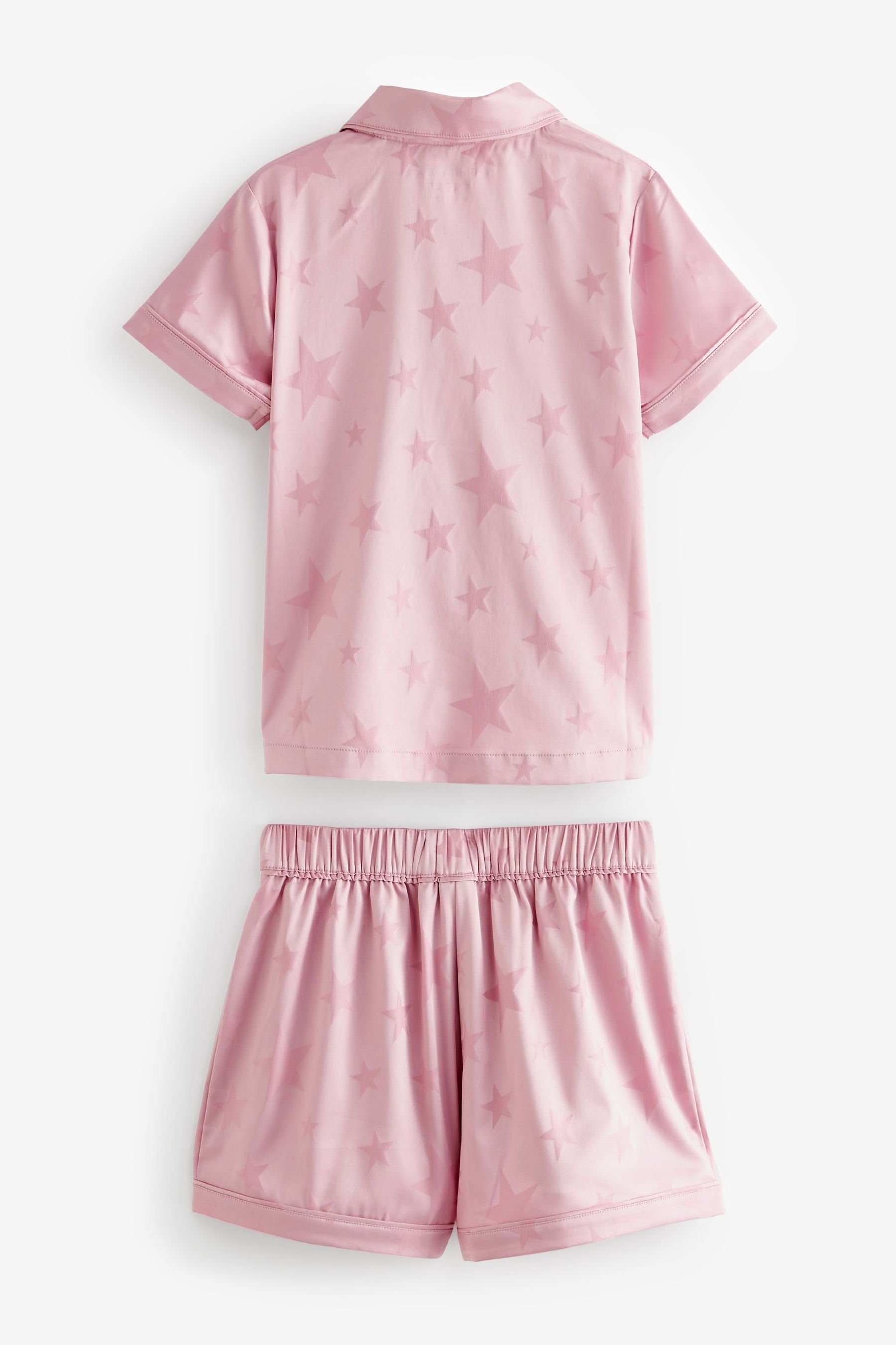 Next Pyjama Kurzer, durchgeknöpfter Satinpyjama (2 tlg) Pink Star Jacquard