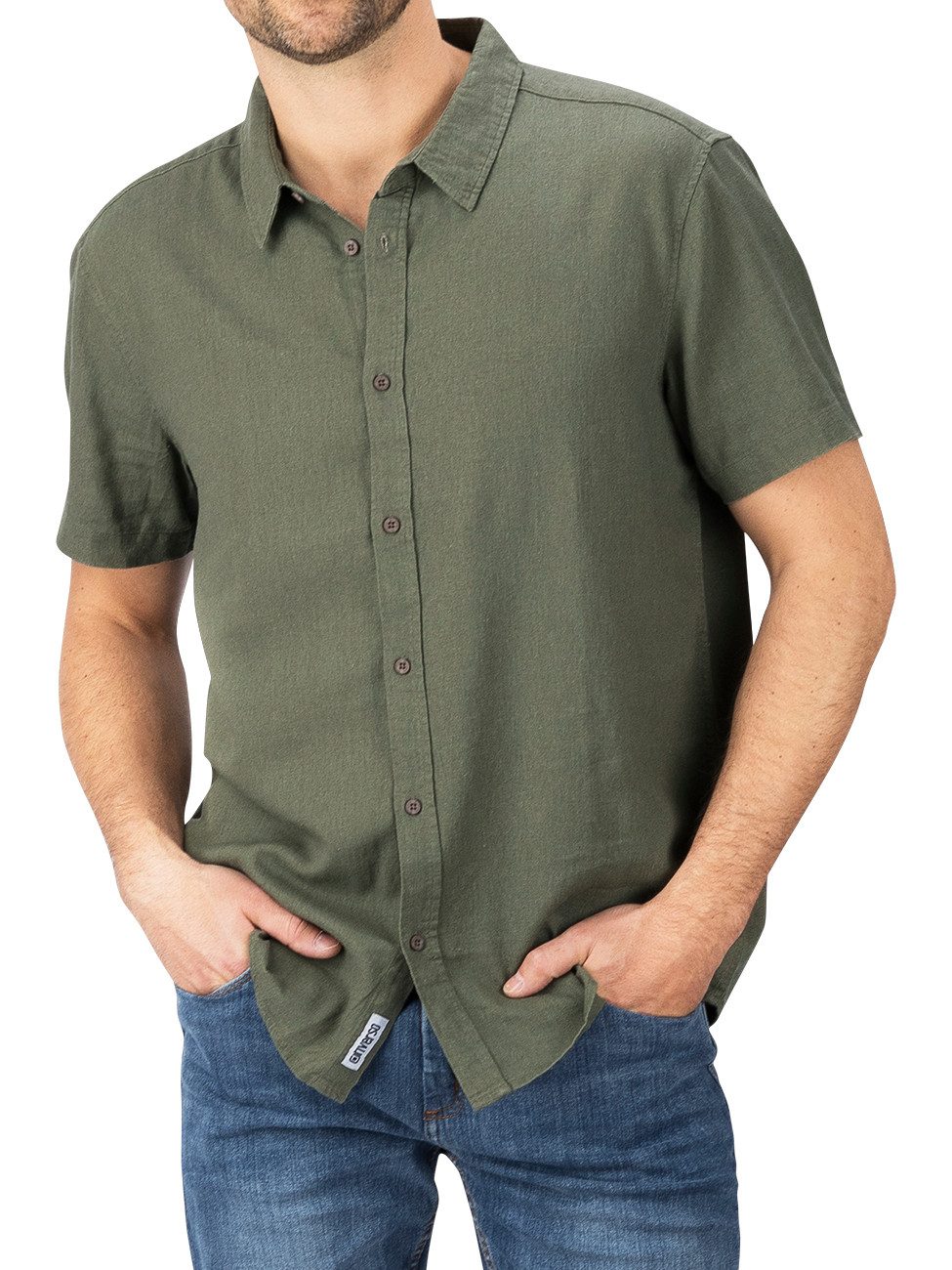 riverso Kurzarmhemd riverso Herren Kurzarm Leinen Hemd RIVCarlo Regular Fit (1-tlg)