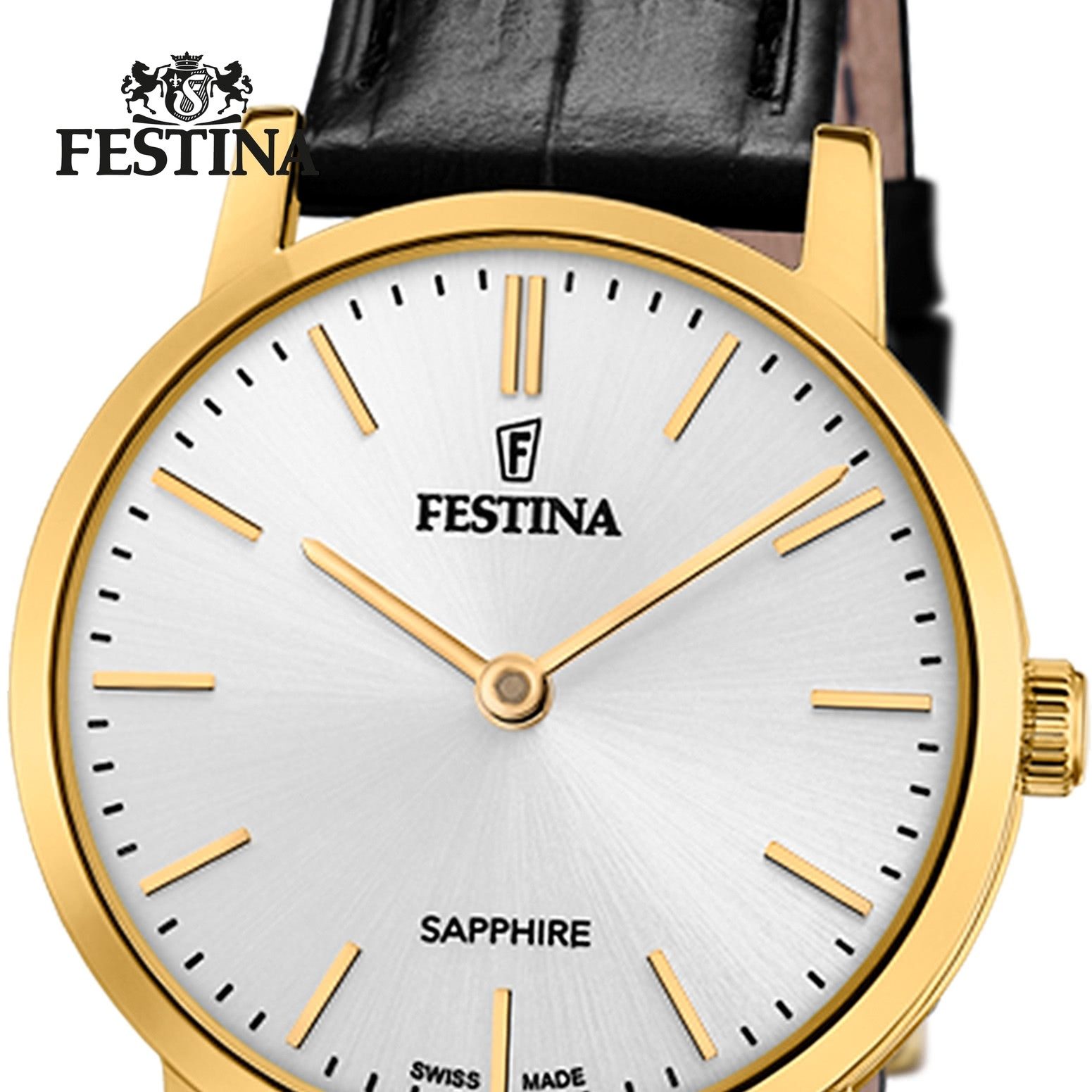 Festina Quarzuhr Festina Damenuhr Leder schwarz Festina, (Analoguhr), Damen Armbanduhr rund, Lederarmband schwarz, Elegant