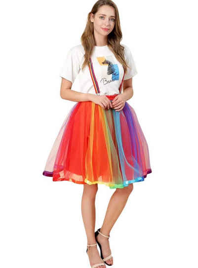 Metamorph Kostüm Rainbow Rock, Langer Tüllrock in Regenbogenfarben