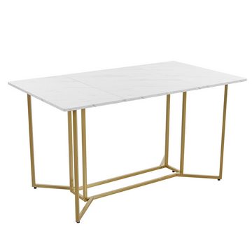 Celya Essgruppe Esstisch mit 4 Stühlen Set,Samt Esszimmerstühle, (5-tlg), 140×80cm Küchentisch mit Golden Metallbeinen