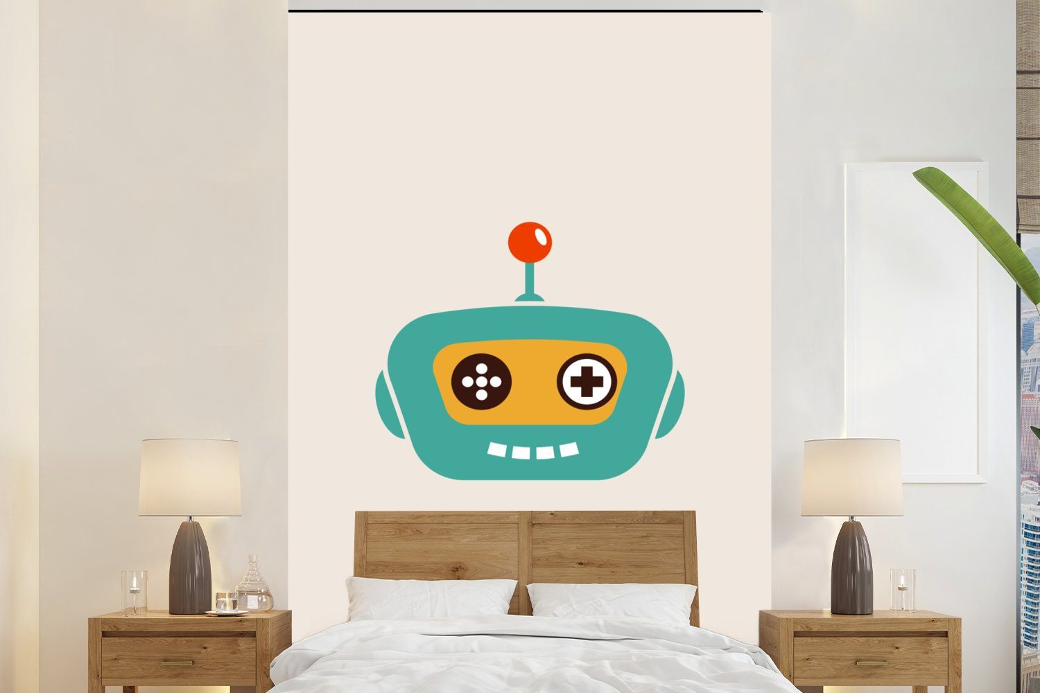 MuchoWow Fototapete Roboter - Gesicht - Antenne - Technik - Junge - Kind, Matt, bedruckt, (3 St), Montagefertig Vinyl Tapete für Wohnzimmer, Wandtapete