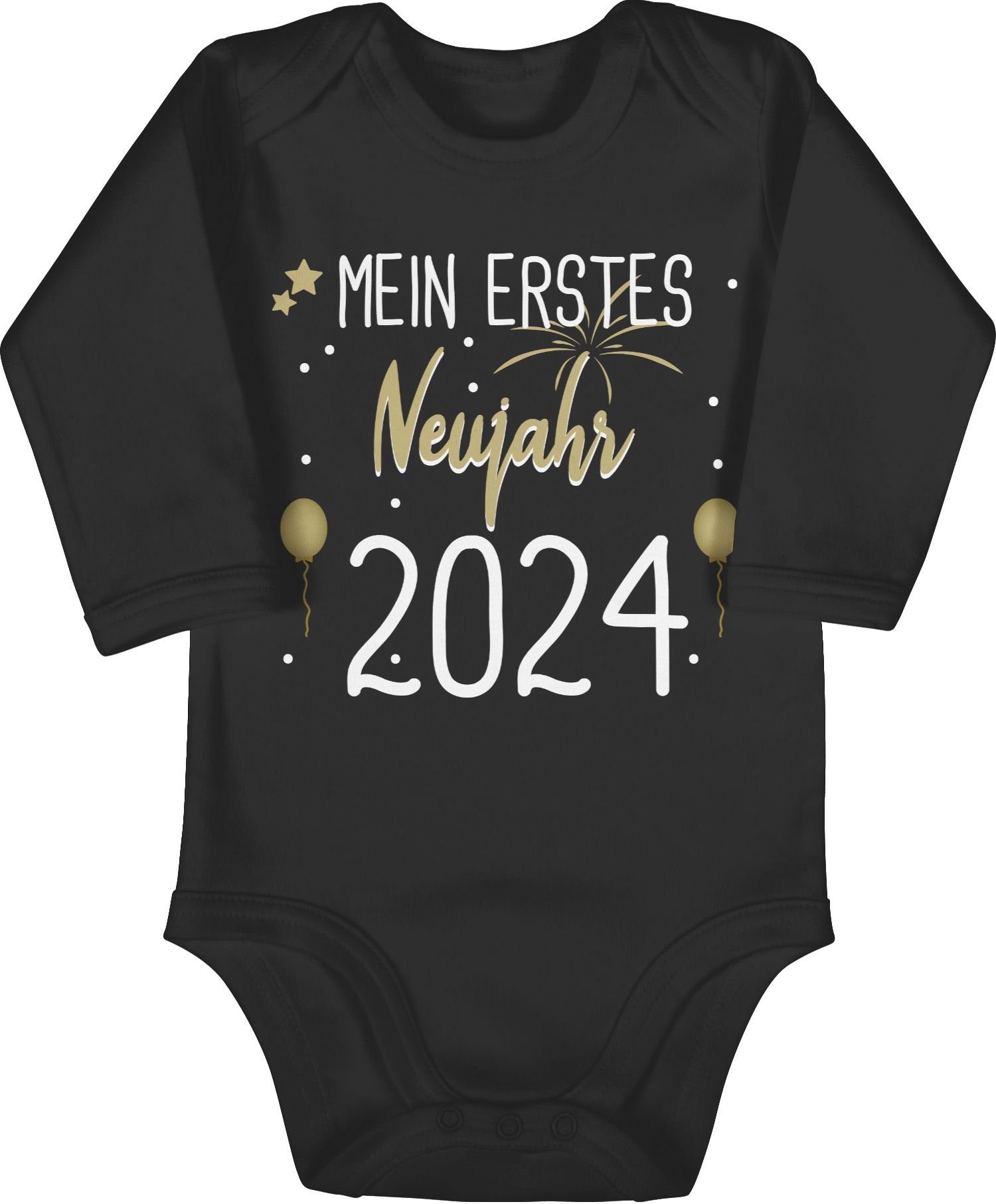 Shirtracer Shirtbody Mein 1. Neujahr weiß 2024 Silvester Baby 1 Schwarz