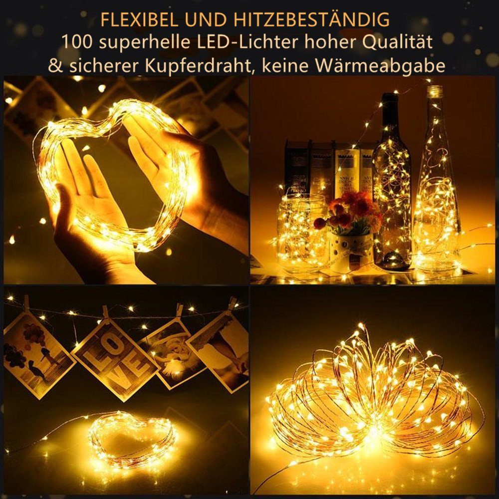 Solar 20M-200 Außen Innen LED-Lichterkette Wasserdicht Party Garten Kupferdraht 100LED LEDs Mehrfarbig-10m Dekor iscooter Garten, / 10M IP65 100LEDs Lichterkette