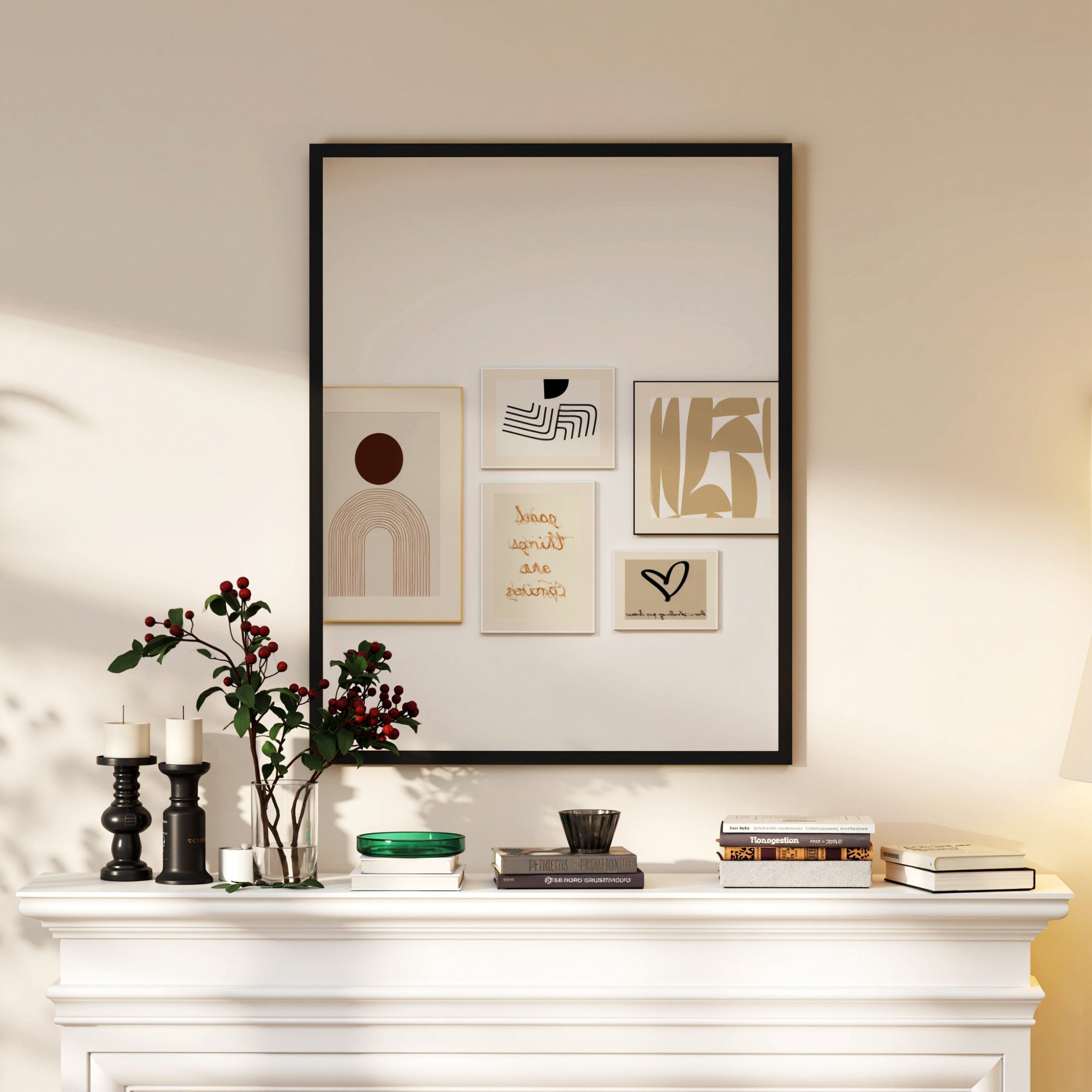 HOMCOM Wandspiegel Rechteckig Spiegel Dekorativ 70 x 90 cm (Badezimmerspiegel, 1-St., Dekorativer Hängespiegel), für Schlafzimmer Badezimmer Wohnzimmer Flur Schwarz