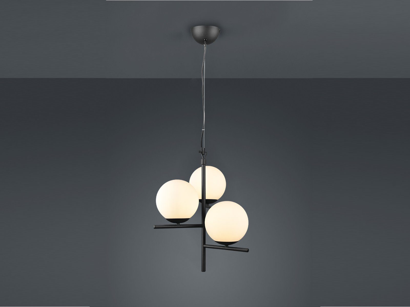 TRIO Leuchten LED Pendelleuchte, Dimmfunktion, LED wechselbar, Warmweiß, ausgefallene mit 3x Glas-kugel Lampen-schirm hängend, Schwarz Ø 40cm