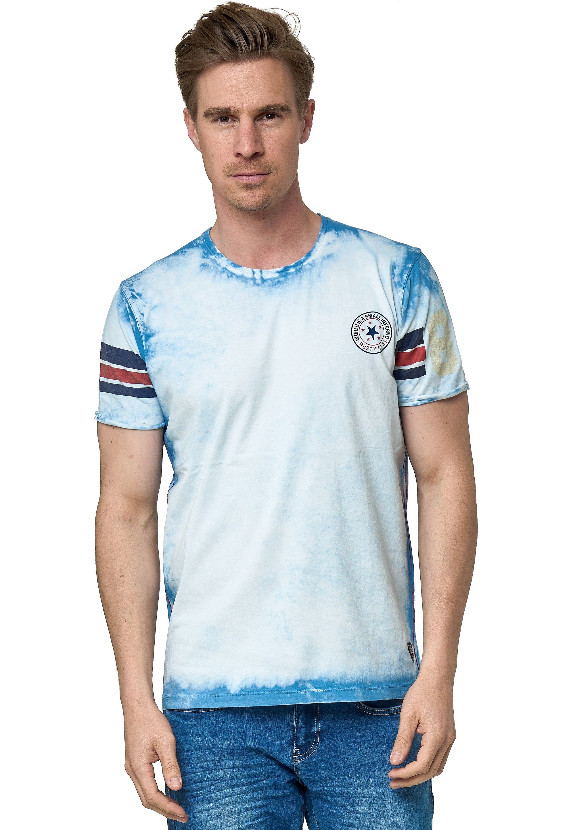 Rusty Neal T-Shirt in cooler Vintage-Optik beige-blau