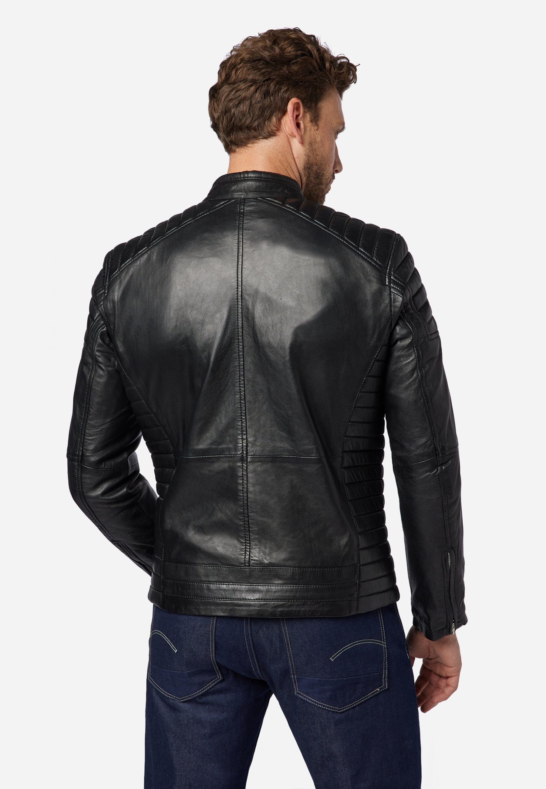 RICANO Lederjacke Cooper Lederjacke im Biker-Stil mit Stehkragen