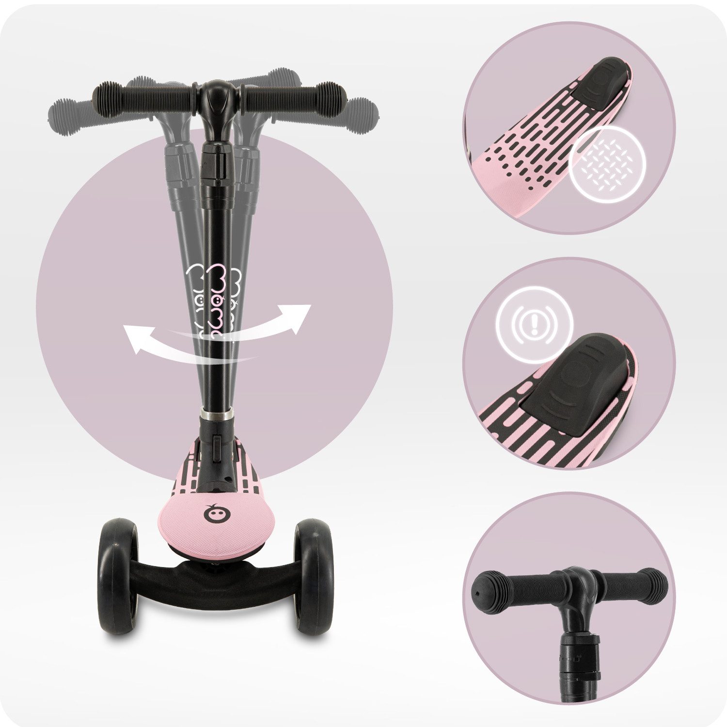 MoMi Dreiradscooter San, 0 km/h, 3-Rad Roller mit LED-Rädern & Klappfunktion