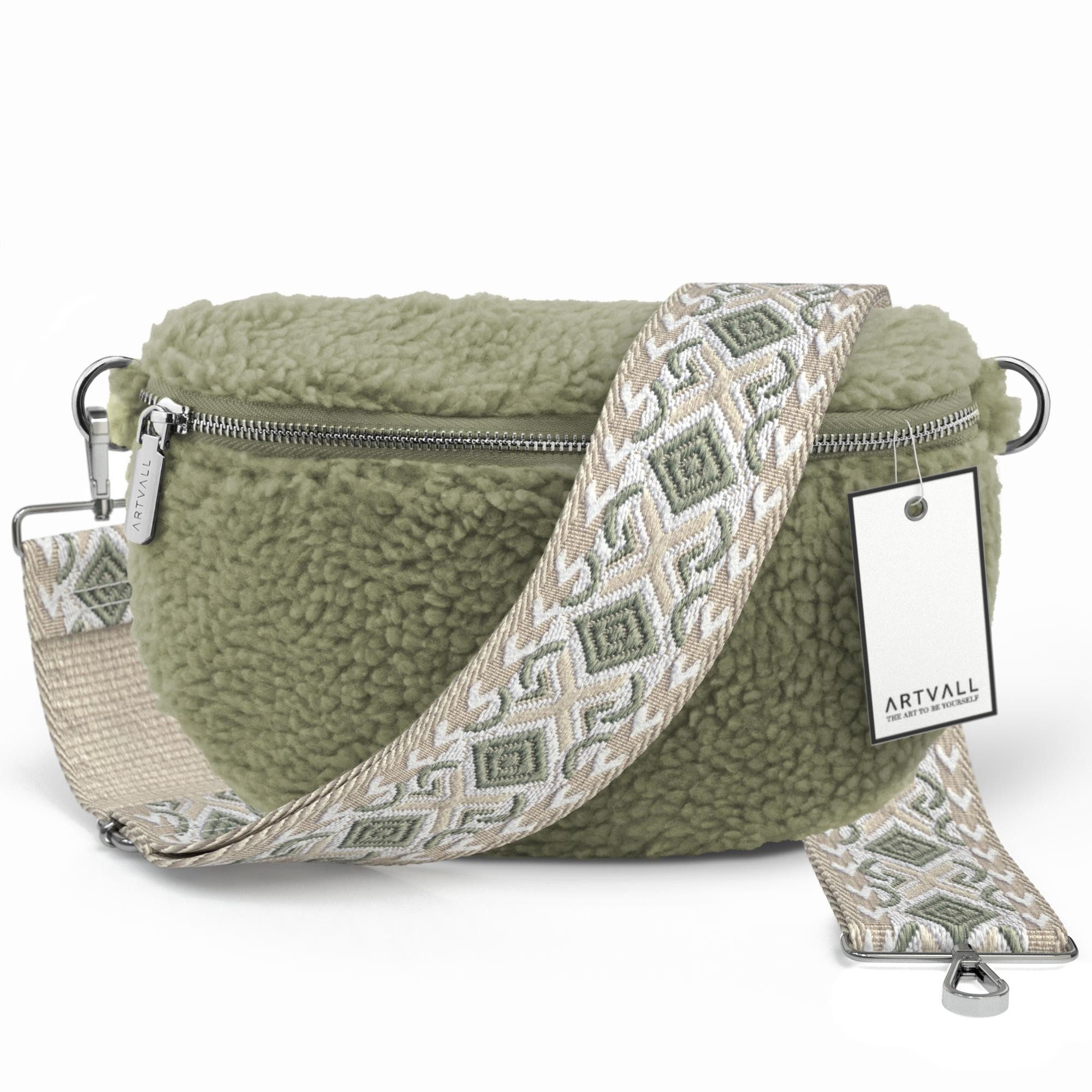 ARTVALL Umhängetasche Teddy Handtasche Damen Bag Brusttasche Minzgrün (Tasche inkl. Taschenband), Bauchtasche Teddytasche mit breitem Band …