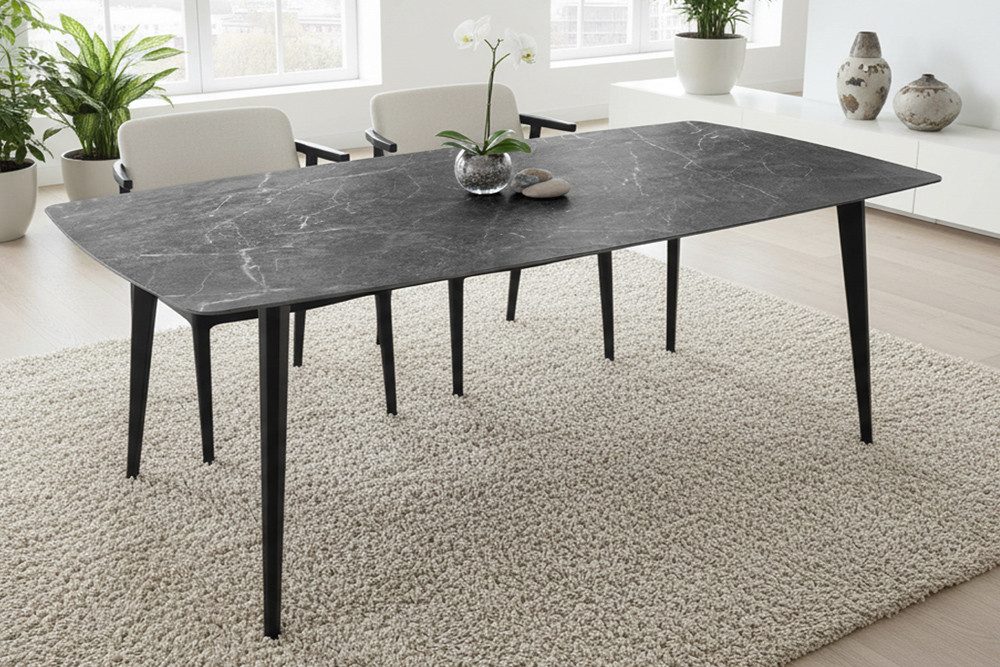 riess-ambiente Esstisch MILANO 160cm anthrazit / schwarz · Keramik, Metallgestell, rechteckig (Einzelartikel, 1-St), Tisch im Naturstein-Design mit 6 Plätzen - ideal für Küche & Esszimmer