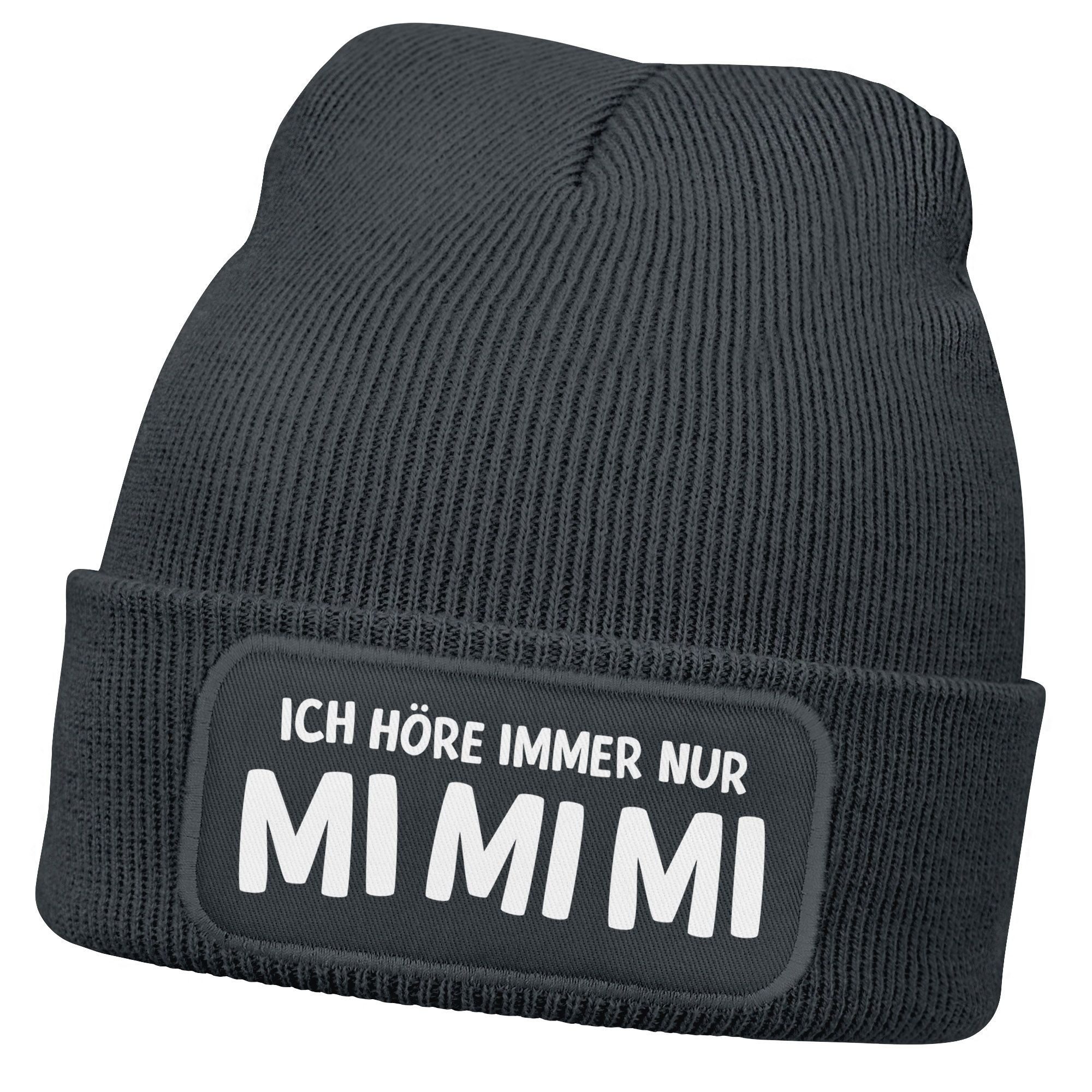 Strickmütze Herren Beanie mit Patch Strickmütze mit Spruch MiMiMi Aufdruck Lustig