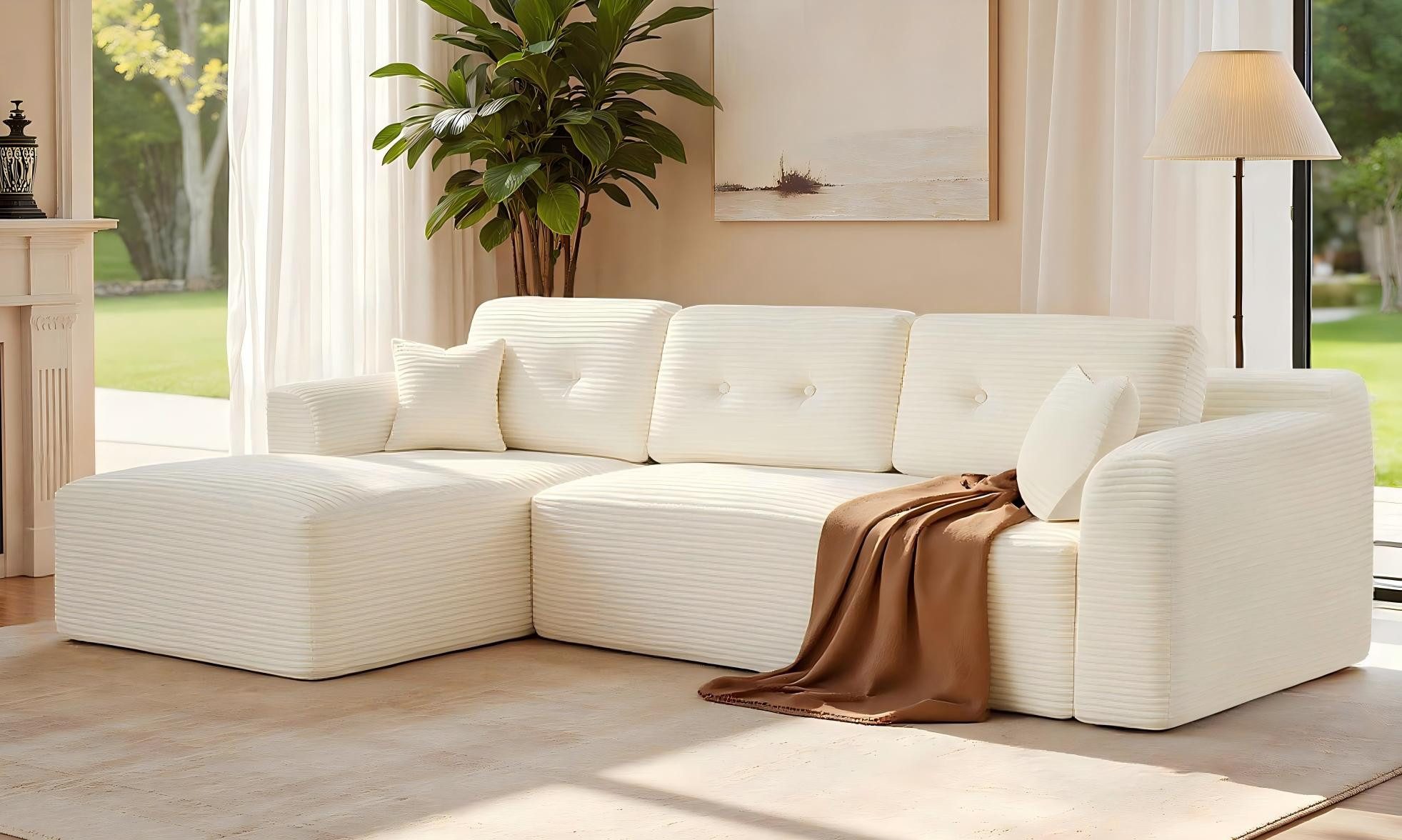 VASAGLE Ecksofa modulares Sofa 244 cm breit vakuumverpackt, Schlafsofa, keine Montage erforderlich, mit großer Chaiselongue