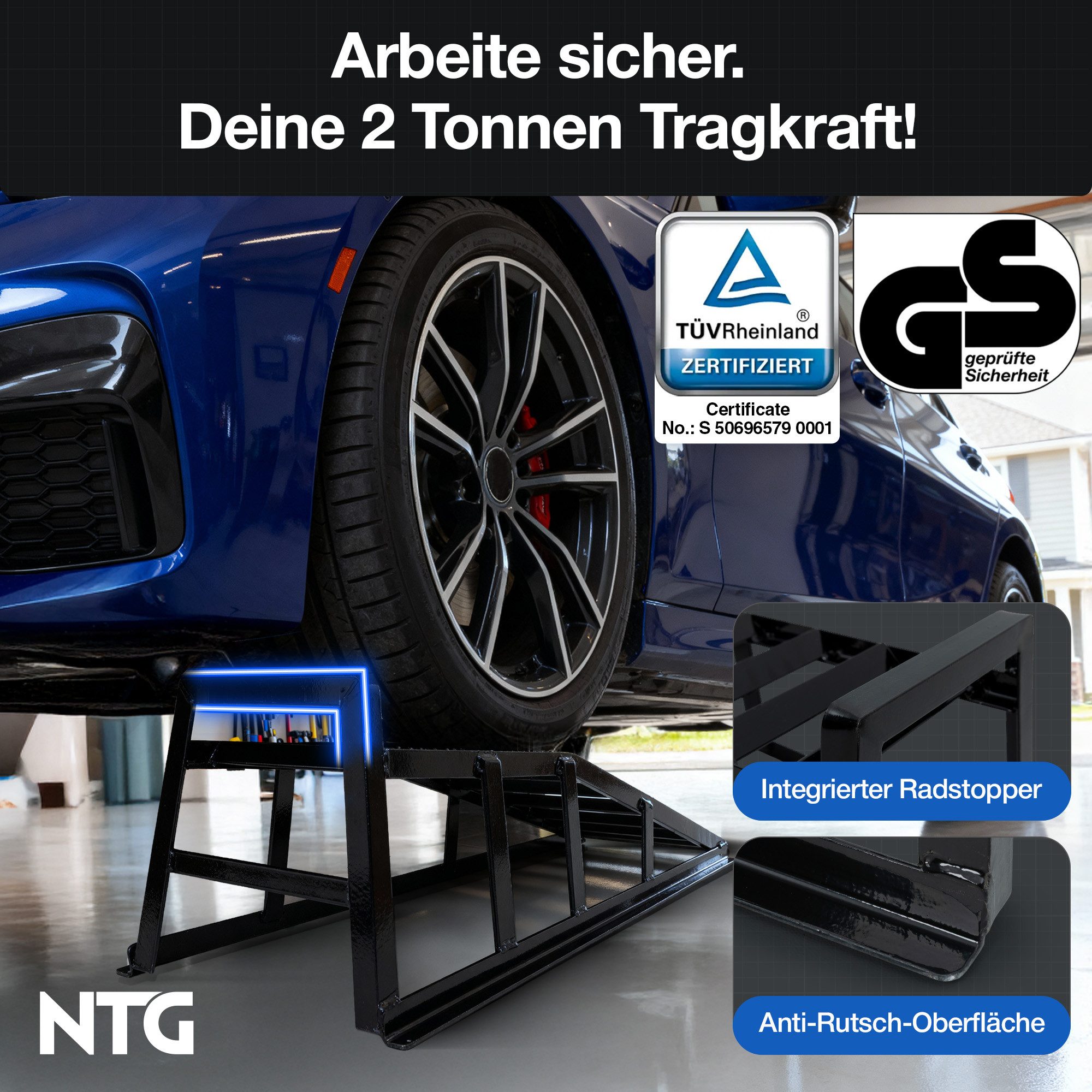 NTG Nutzfahrzeug Technik GmbH Auffahrrampe 2er Set bis 2000kg – 20cm Auffahrhöhe – Stahl Auffahrhilfe (2-St), Extra Breit 225mm