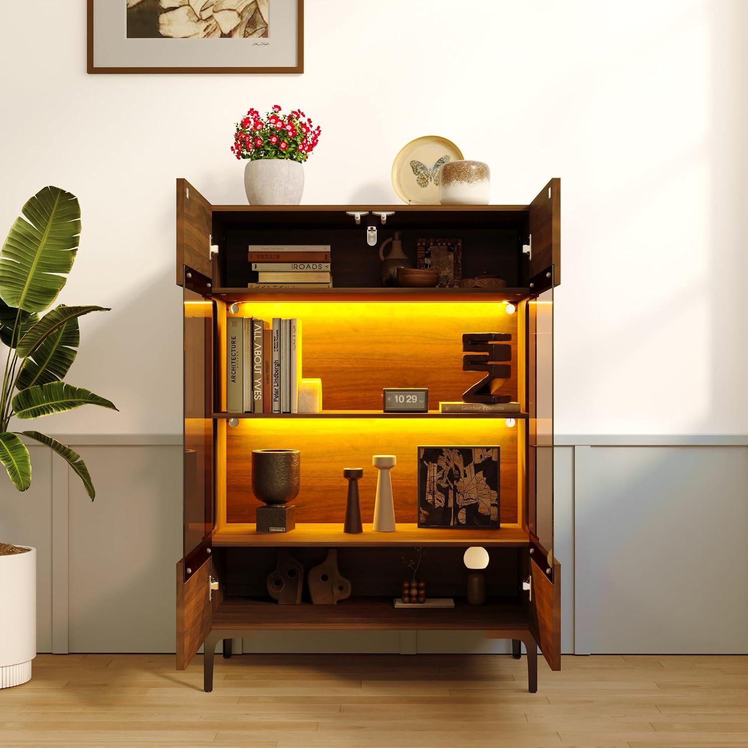 FUFU&GAGA Glasvitrine 115cm hoch, Vitrinenschrank mit LED und Glastüren – Bild 2 von 5