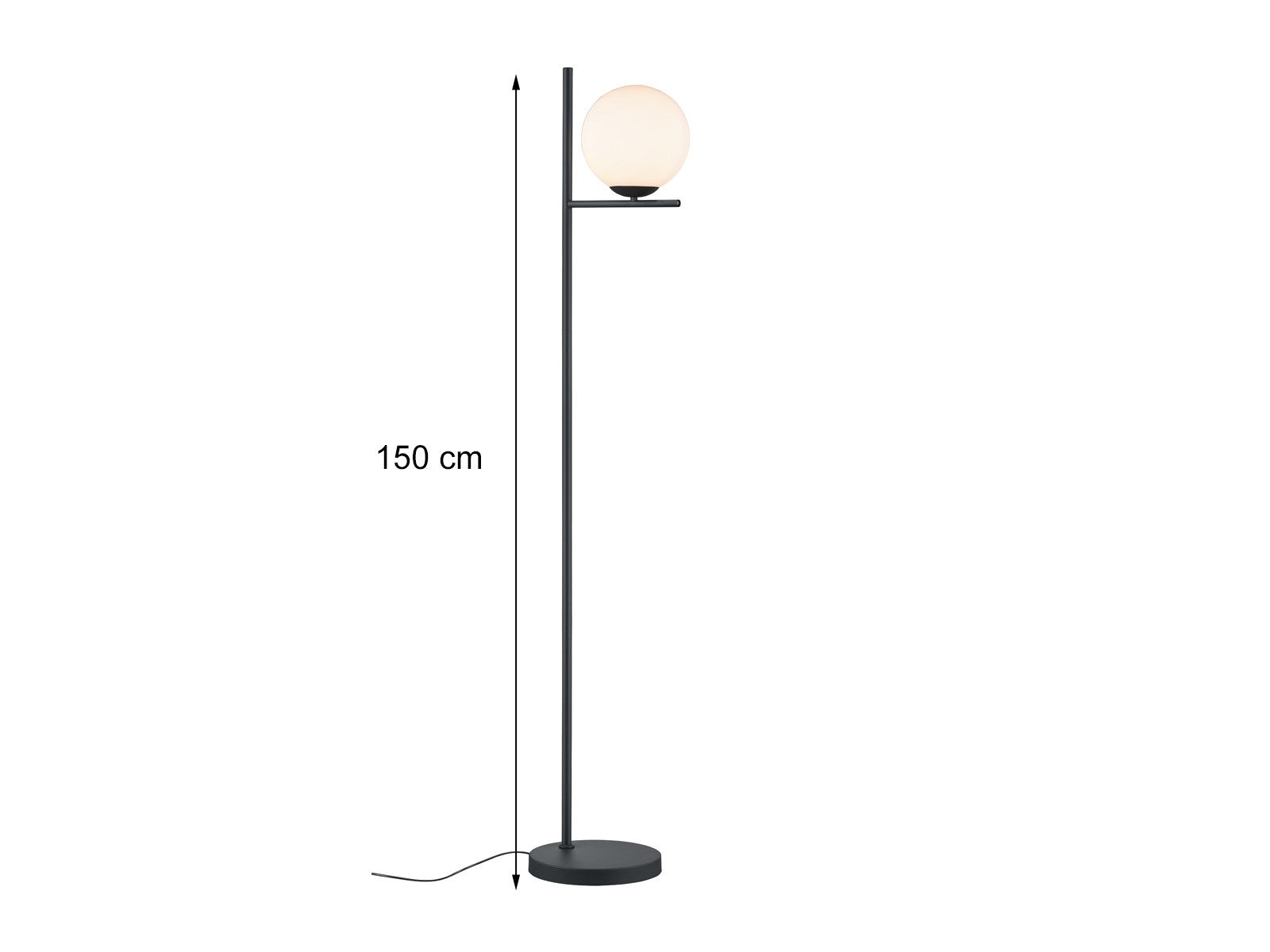 TRIO Leuchten LED Stehlampe Metall Schwarz & Glaskugel, Höhe 150cm, dimmbar, LED wechselbar, Warmweiß, Retro mit Glas-schirm Wohnzimmer-Lampe für Ecke hinter So – Bild 4 von 5