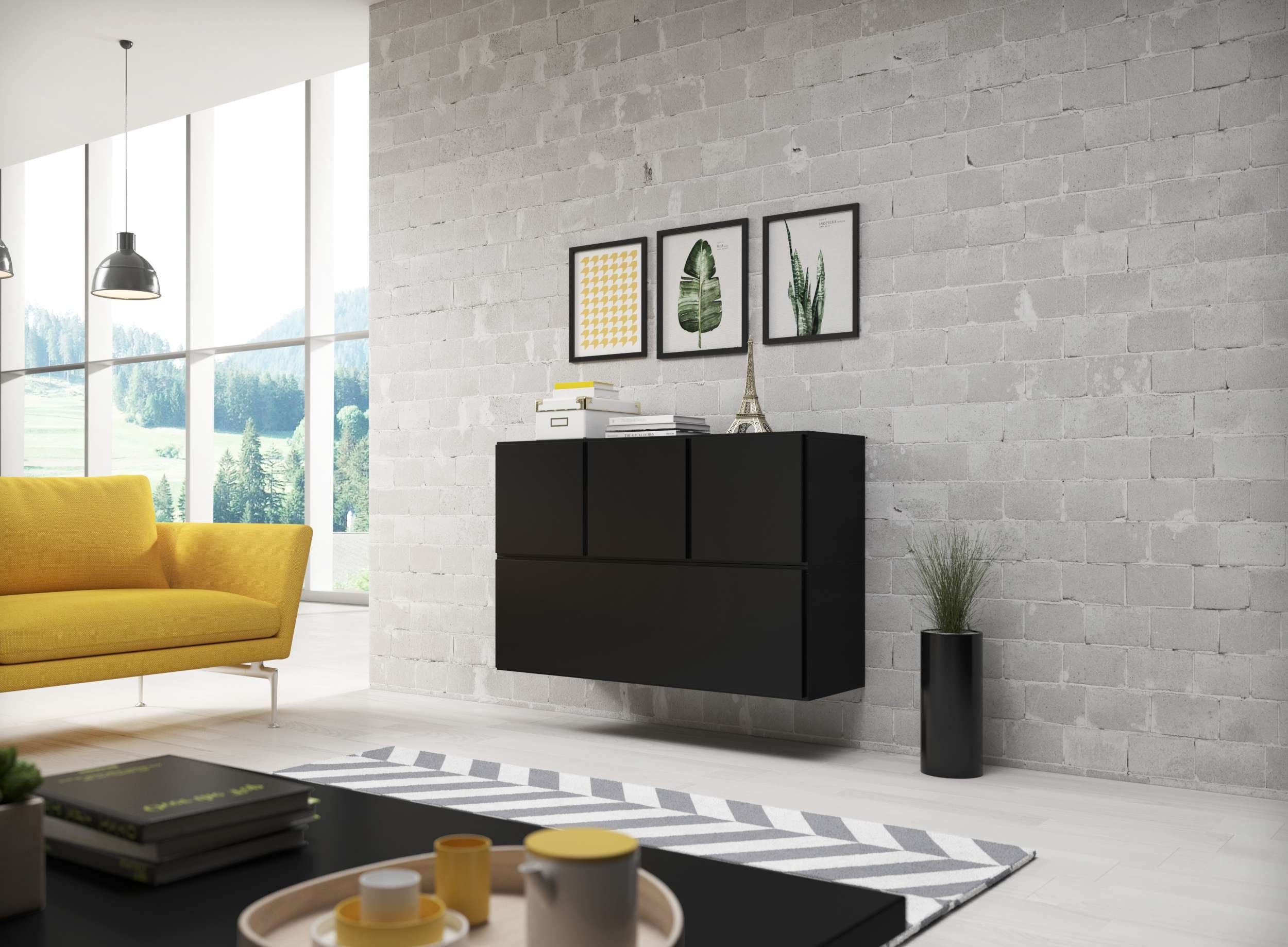 Stylefy Wohnwand Cono XIII, (Set (4-St), Wohnmöbel, Wohnzimmer-Set), bestehend aus 4xHängeschrank, mit Push-to-Open, Modern Design Schwarz Matt | Wohnwände