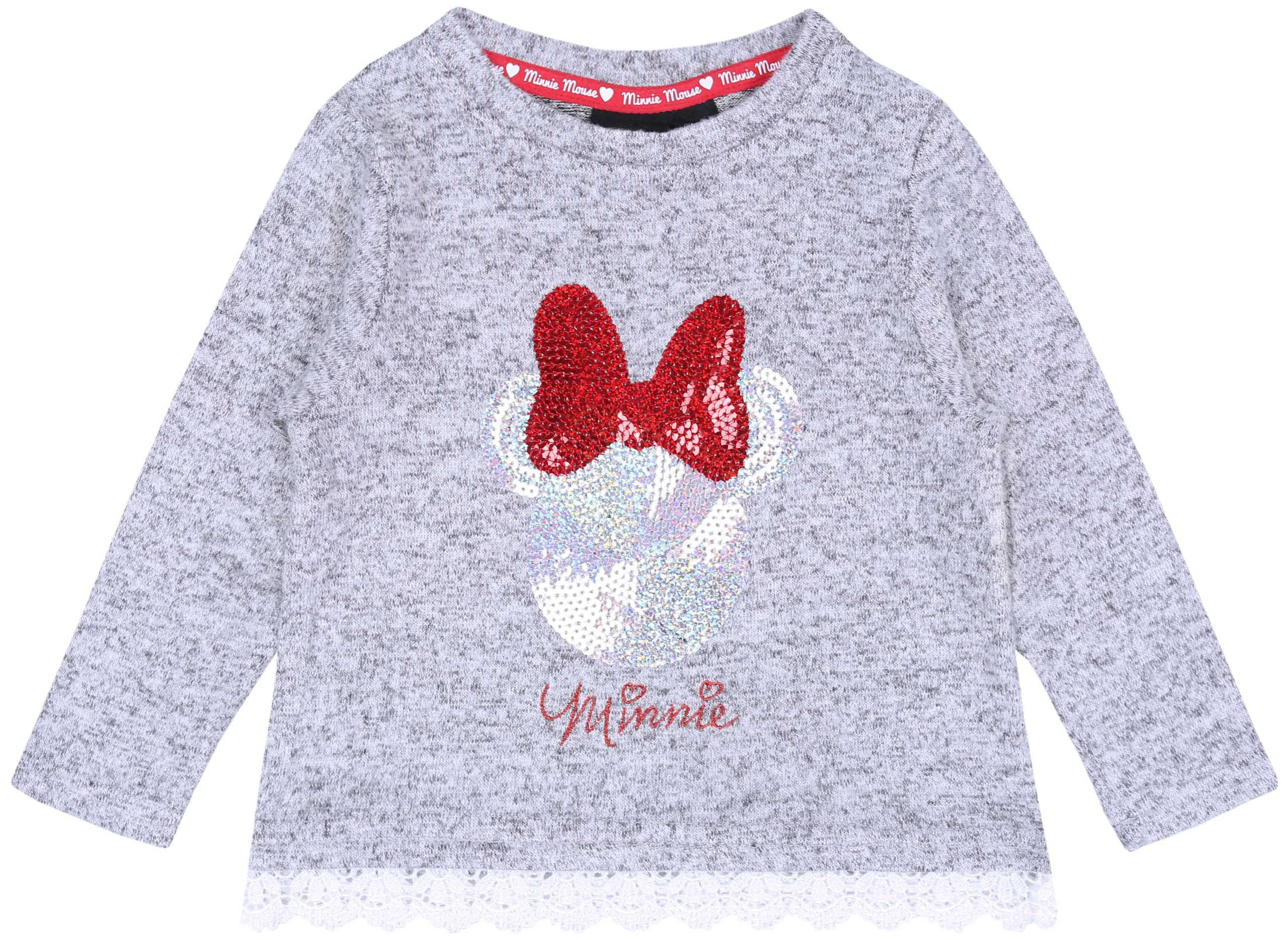Langarmbluse Graue Melangebluse mit Spitze Minnie DISNEY 4-5 Jahre