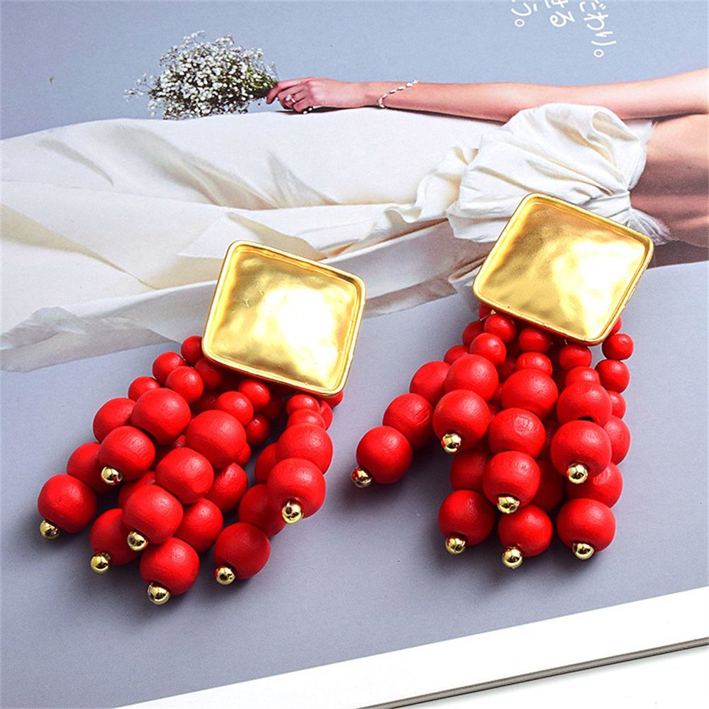 Dekorative Paar Ohrhänger Damen Tropfen Ohrhänger Mädchen Hänger Perlen und hängend,für Ohrringe Rot