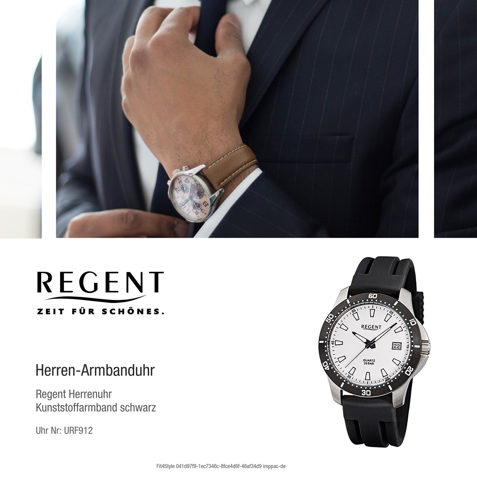 Regent Quarzuhr Regent Kunststoff Herren 41mm), Gehäuse, Quarzu, Kunststoffarmband, Eleg Herrenuhr groß (ca. mit rundes Uhr F-912