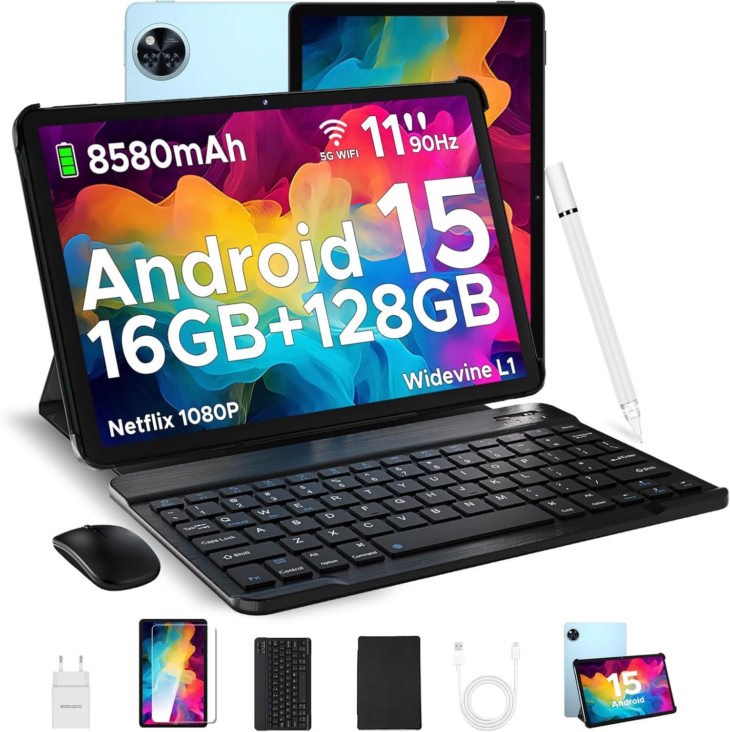 DOOGEE U11 Tablet 11 Zoll mit Tastatur, Stift, 128GB, 8580mAh, Gemini AI Tablet (11", 128 GB, Android 15, 16 GB RAM (4 GB + 12 GB erweiterbar),Octa-Core,90 Hz,13MP,5G WIFI)