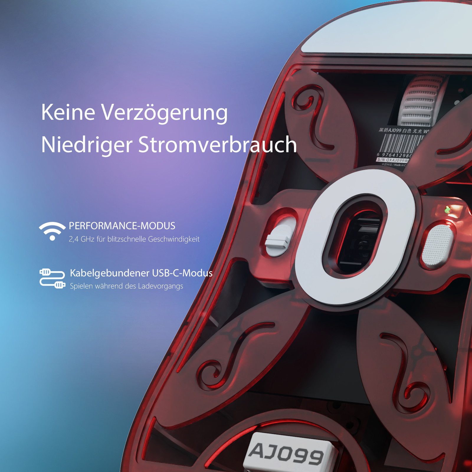 AJAZZ AJ099 Kabellos Gaming Maus, 54g Ultra-leicht Esports Maus Gaming-Maus (2.4G, USB-C, 2.4G,20 Mio Zyklen) – Bild 4 von 5