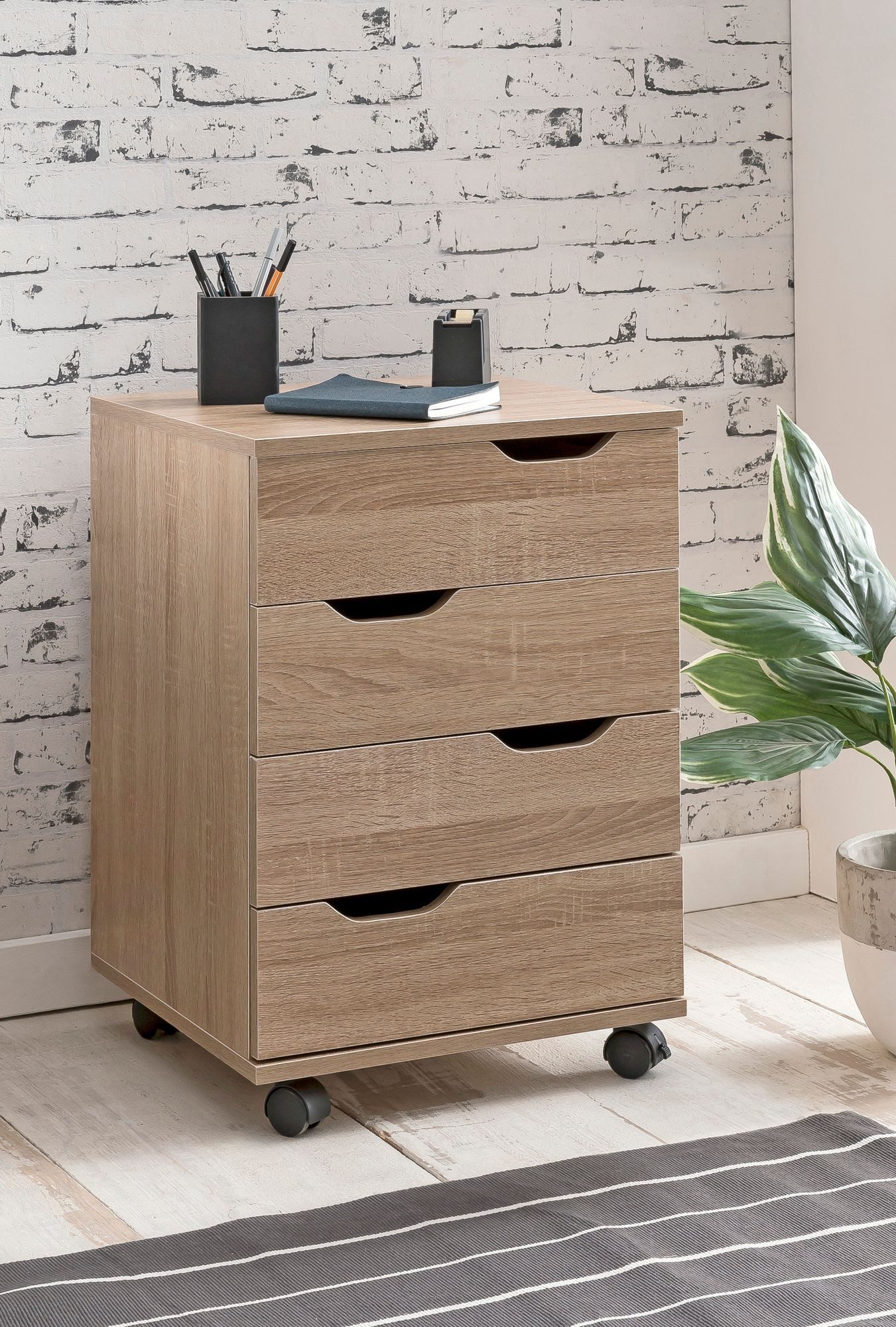 Wohnling Rollcontainer WL5.931 40x60x40 Schreibtischcontainer Holz Bürocontaine WL5.931, (Bürocontainer Sonoma 40x60x40cm, Schubladenschrank), Schreibtischcontainer mit Rollen und Schubladen