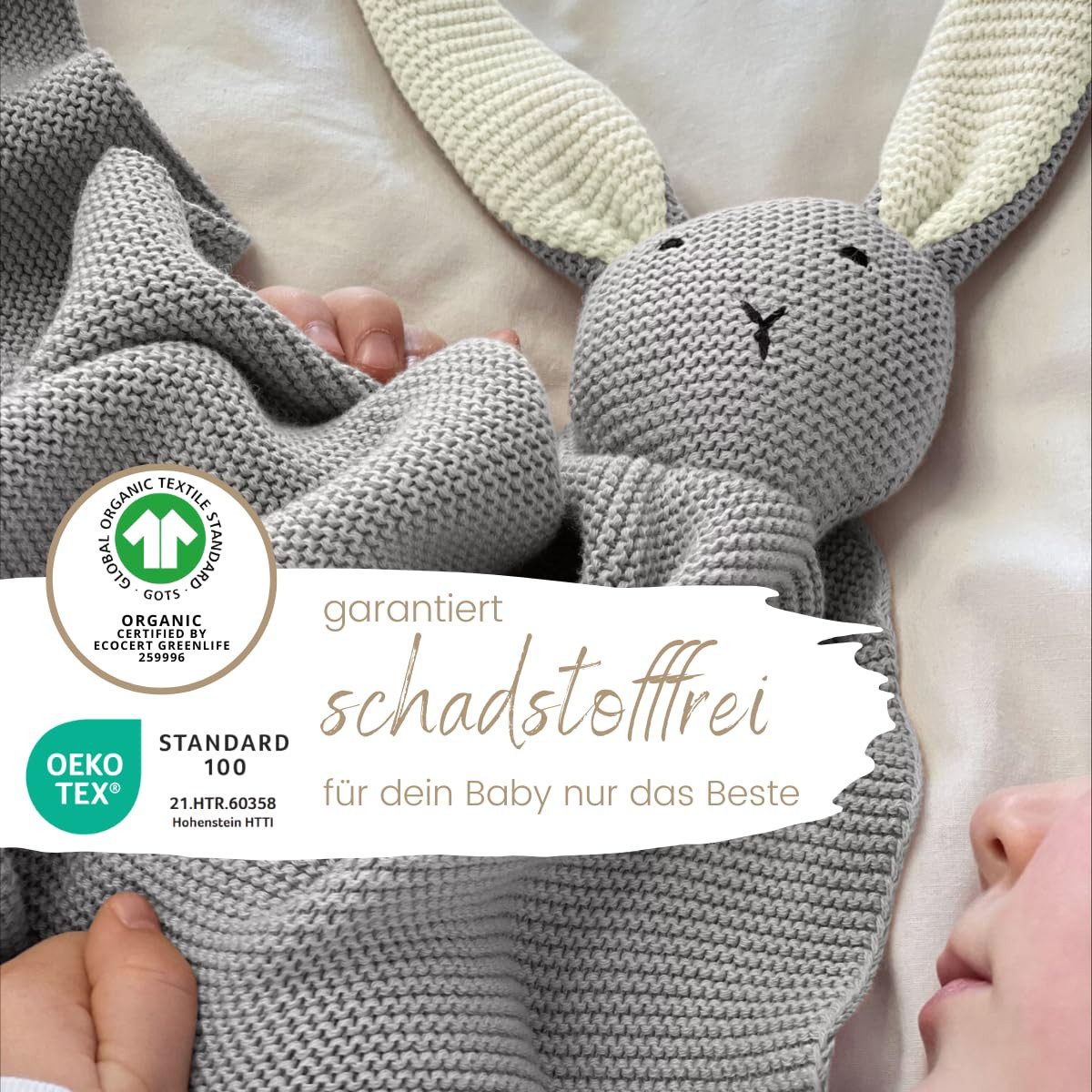 Babydecke DIKOS® Babydecke SCHMUSE-HASE Baby Geschenk Mädchen Junge Geschenkset, DIKOS, Geschenk zur Geburt, PREMIUM Qualität, 100 % BIO Baumwolle, nachhaltig – Bild 3 von 5