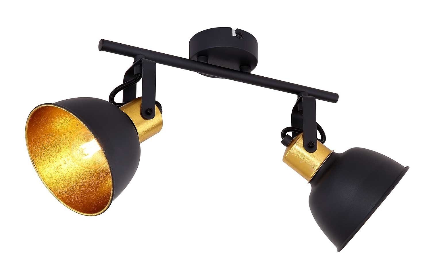 Globo Deckenstrahler FILLO, Schwarz, Metall, ohne Leuchtmittel, 2-flammig, Deckenlampe, 30 cm, Goldgelb Breite
