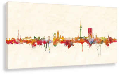 Leinwando Gemälde Leinwandbild von der Stadt Hamburg / Hamburger Skyline Panorama Bild Farbe / Wohnzimmerbild fertig zum aufhängen