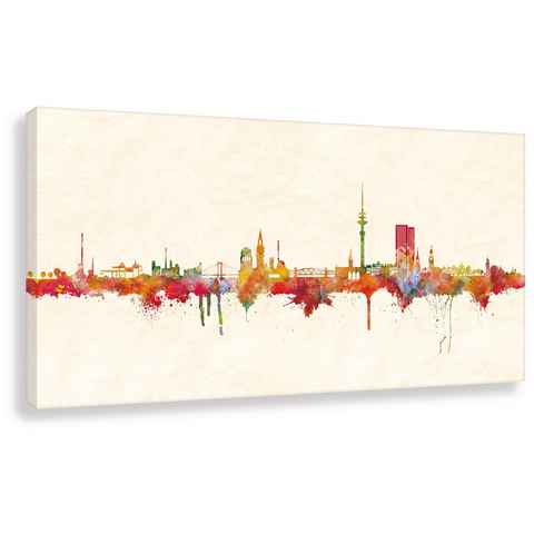 Leinwando Gemälde Leinwandbild von der Stadt Hamburg / Hamburger Skyline Panorama Bild Farbe / Wohnzimmerbild fertig zum aufhängen