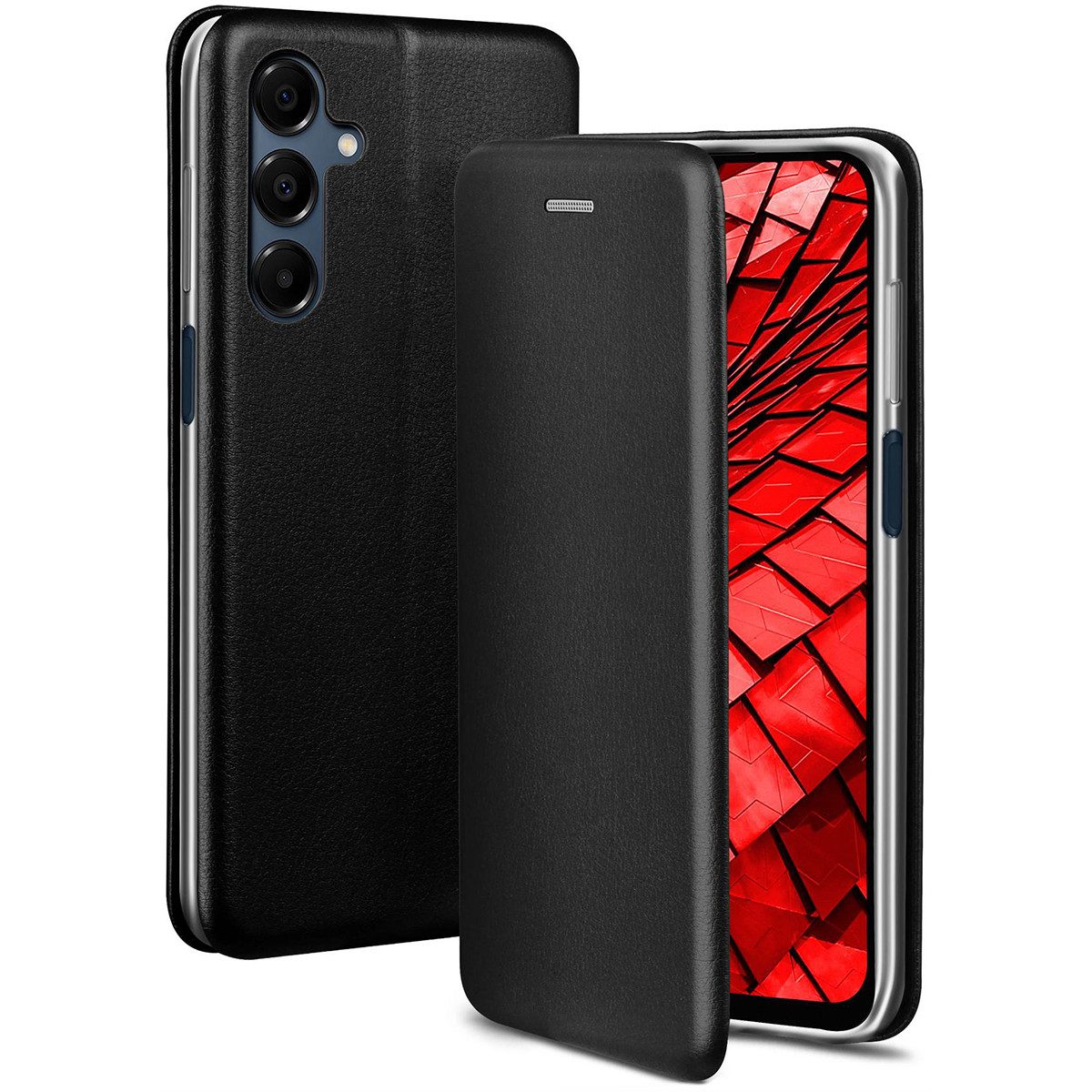 ONEFLOW Handyhülle für Samsung Galaxy A16 (4G) Premium Hülle Business Cover Schwarz 6,7 Zoll, 360 Grad Schutzhülle Flip Case Etui Klapphülle Dünn Leder Handy Tasche