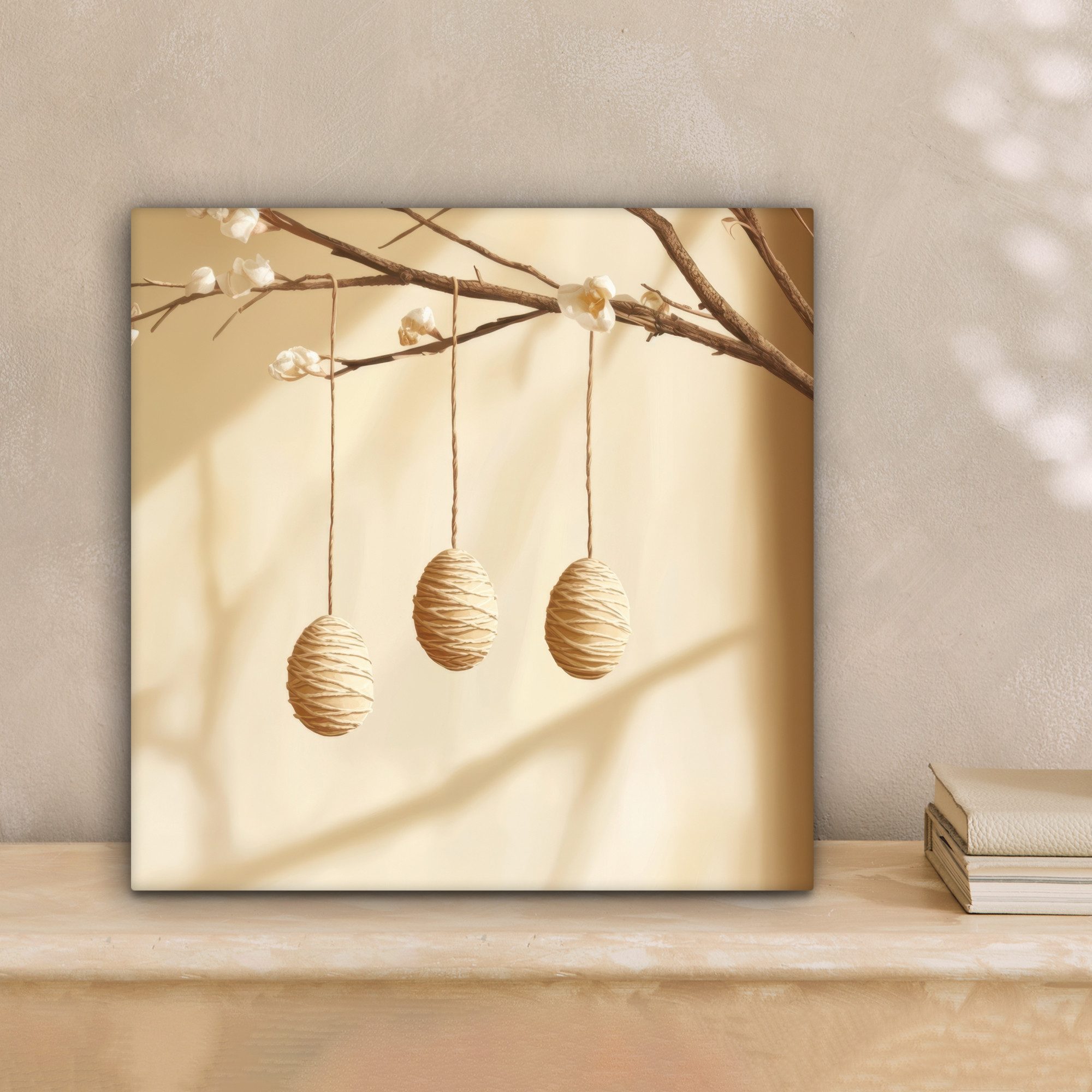OneMillionCanvasses® Leinwandbild Beige - Osterkuchen - Eier - Ostern Deko, Fotodruck (1 St), Wandbild, Deko Schlafzimmer Wohnzimmer Flur 20x20 cm