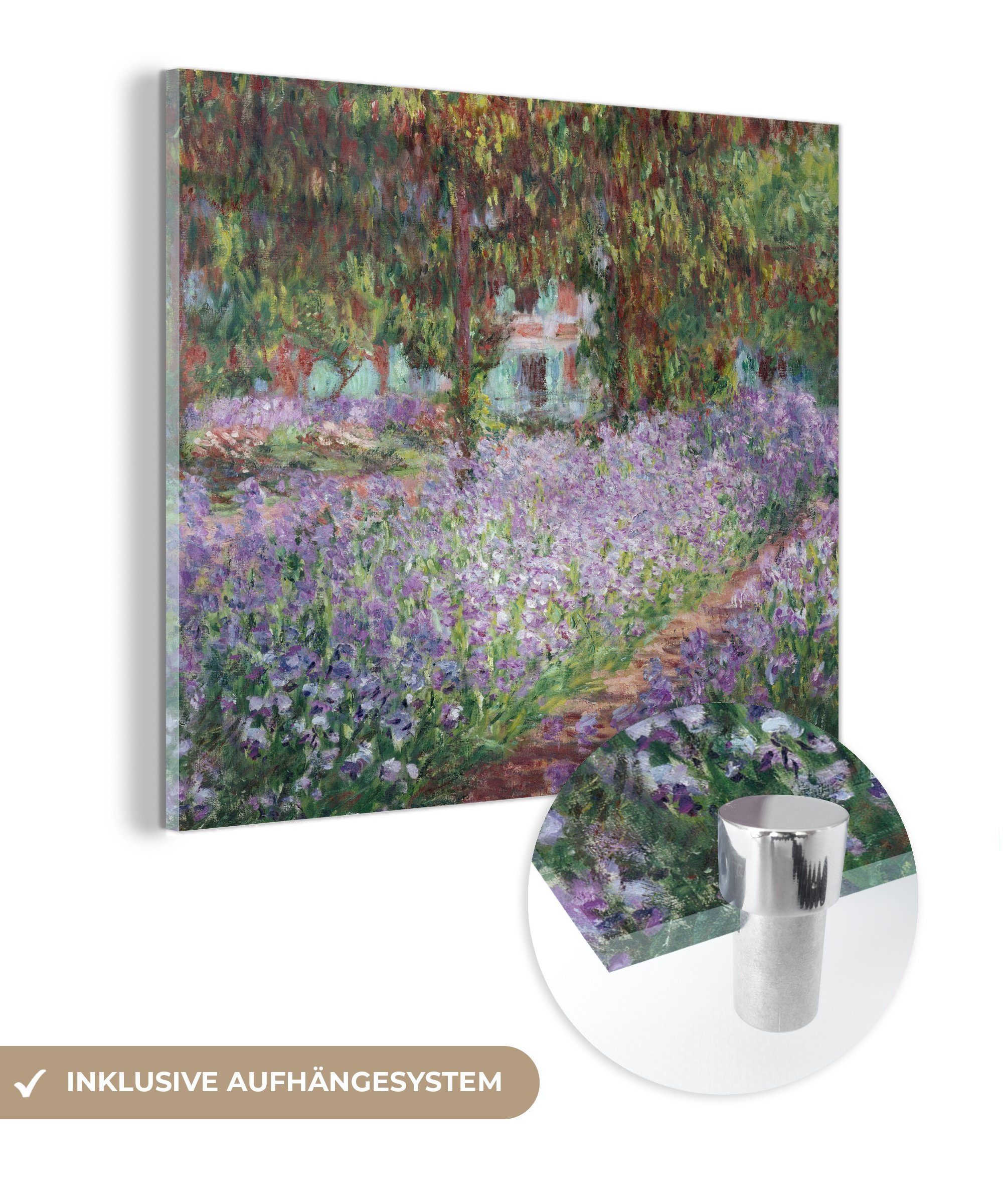 MuchoWow Acrylglasbild Schwertlilien im Garten St), - Bilder Wandbild auf (1 Glas Foto - Wanddekoration - Monet, - Glas auf Monet Glasbilder von Claude
