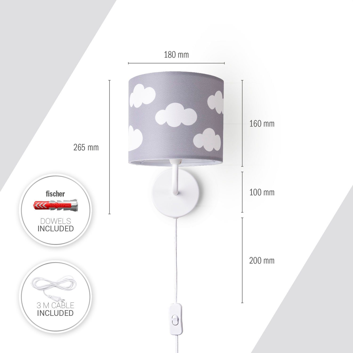 Home Wandleuchte Wolken Kinderzimmer Kinderlampe Luca Stecker Leuchtmittel, Kind Cosmo, Himmel Paco Mit Wandleuchte ohne