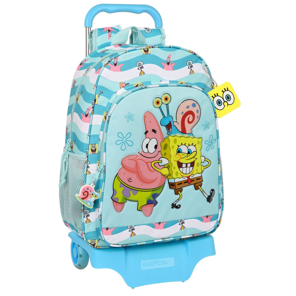 Spongebob Schwammkopf Rucksack Spongebob Kinder Rucksack mit Rädern Stay positive Blau Weiß 33 x 42 x