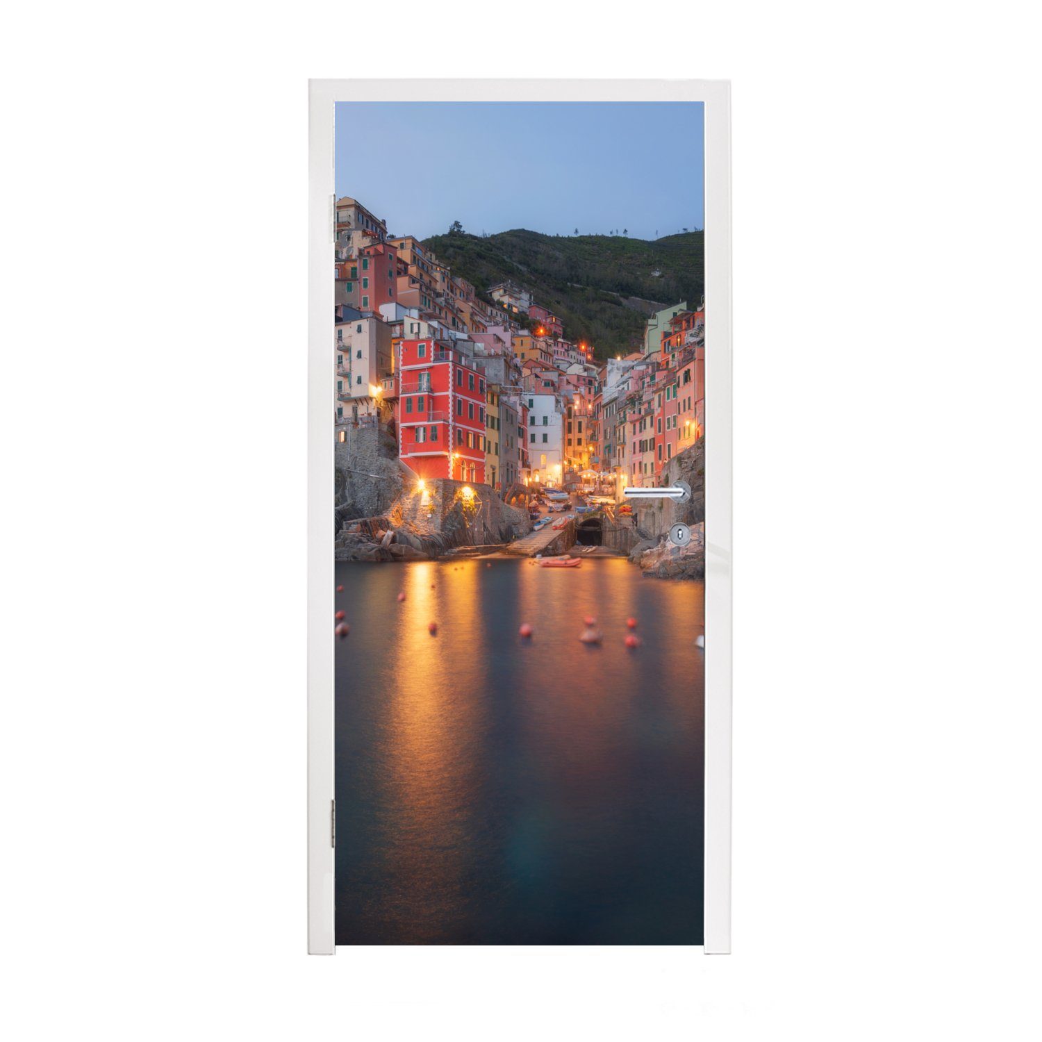 MuchoWow Türtapete Beleuchtung in dem Dorf Cinque Terre in Italien, Matt, bedruckt, (1 St), Fototapete für Tür, Türaufkleber, 75x205 cm