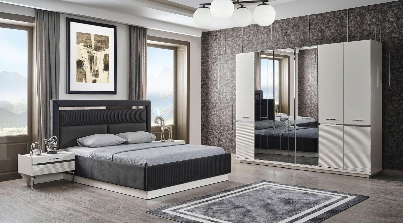 JVmoebel Schlafzimmer-Set Bett 2x Nachttische Kleiderschrank Schlafzimmer Sets Design Luxus, (4-St., Bett / 2x Nachttische / Kleiderschrank)