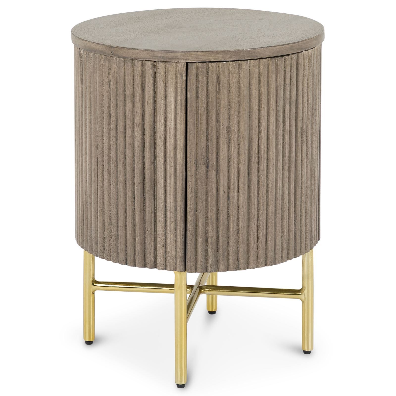 IDIMEX Nachttisch FLUTED, Beistelltisch rund 40 cm mit Lamellen-Optik aus Mangoholz Grau