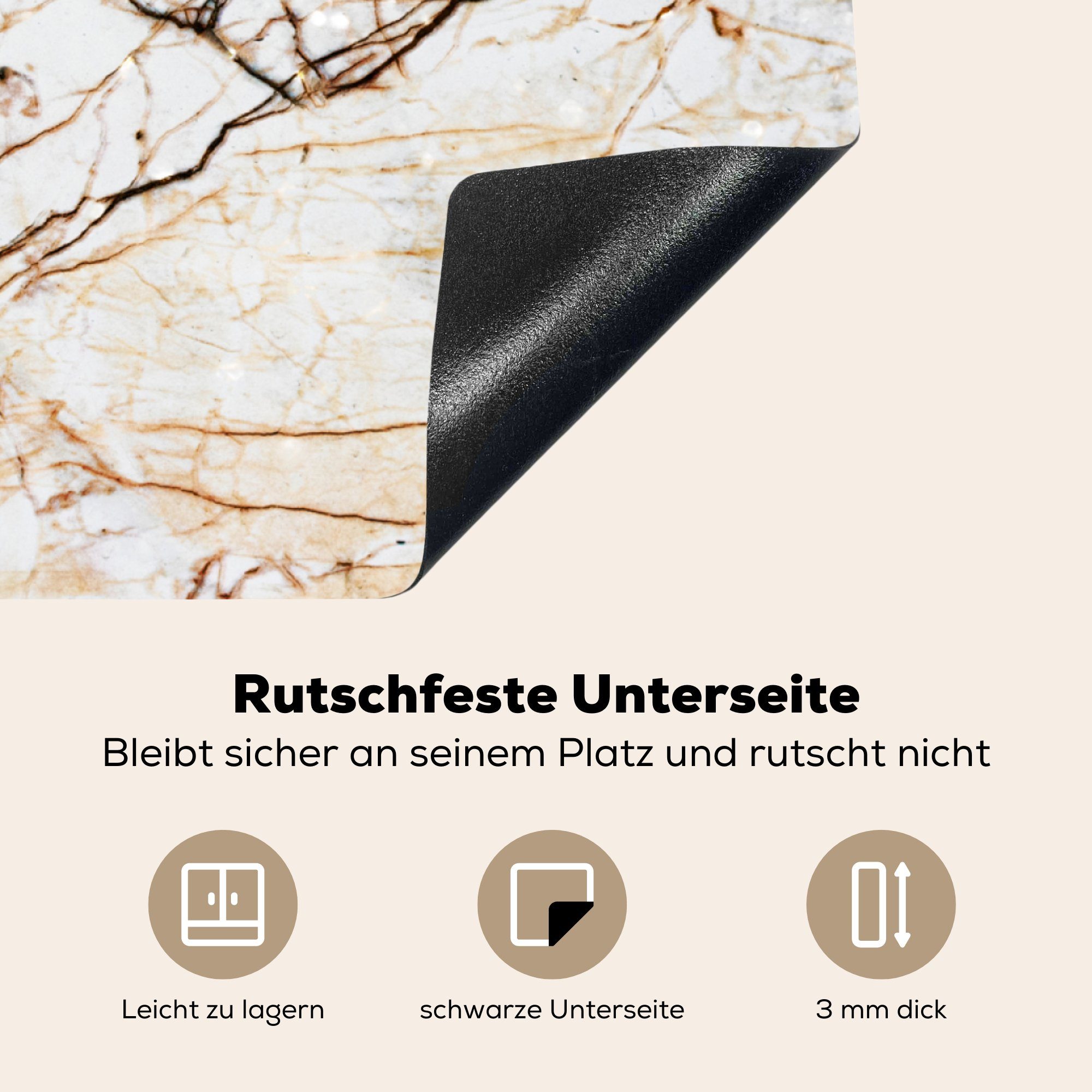 MuchoWow Herdblende-/Abdeckplatte Marmor - küche (1 78x78 tlg), für cm, Ceranfeldabdeckung, Vinyl, Weiß - Braun, Arbeitsplatte