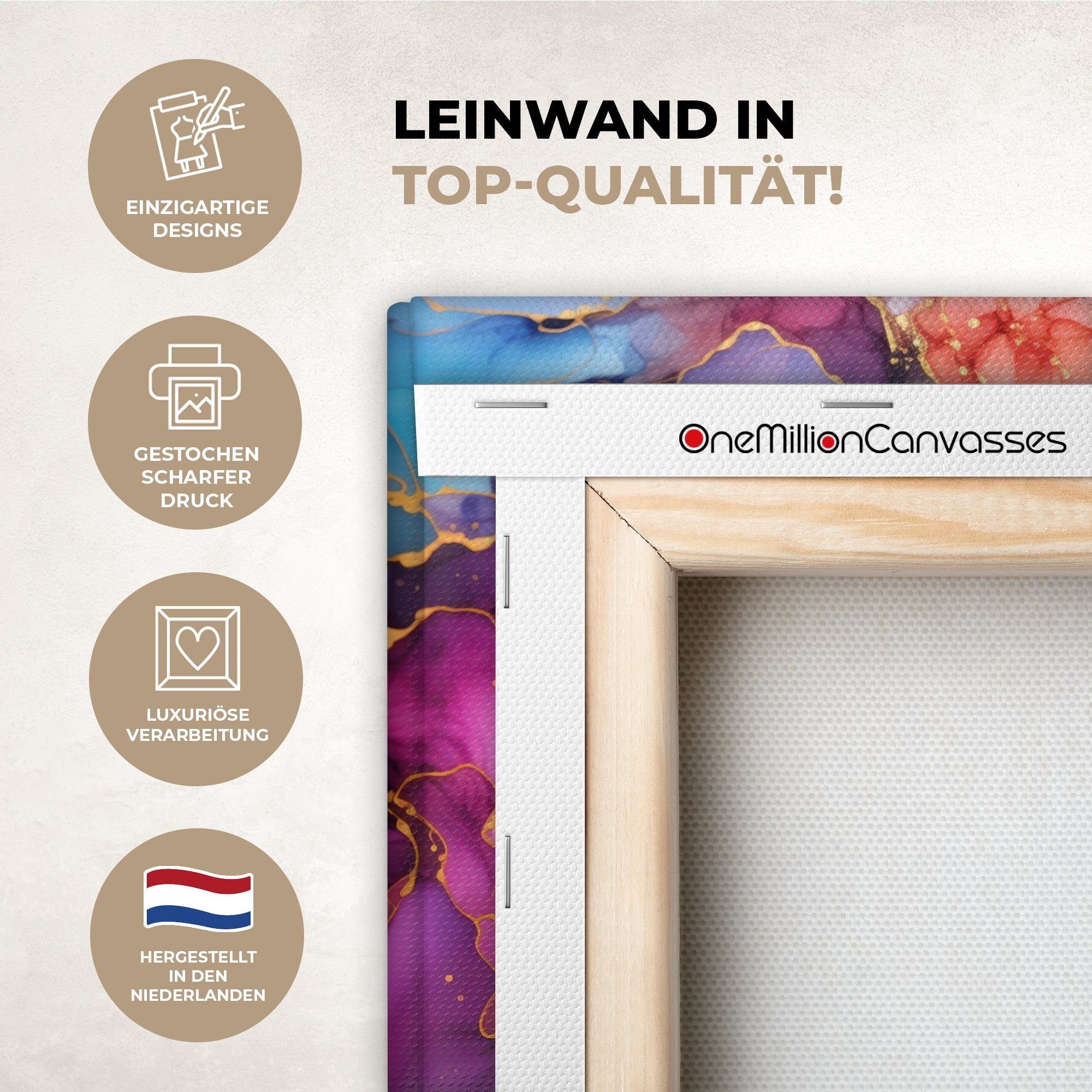 OneMillionCanvasses® Leinwandbild Marmor - Bunt - Abstrakt, Fotodruck (1 St), Leinwand Bilder Klein, Wand Dekoration Aesthetic 30x20 cm
