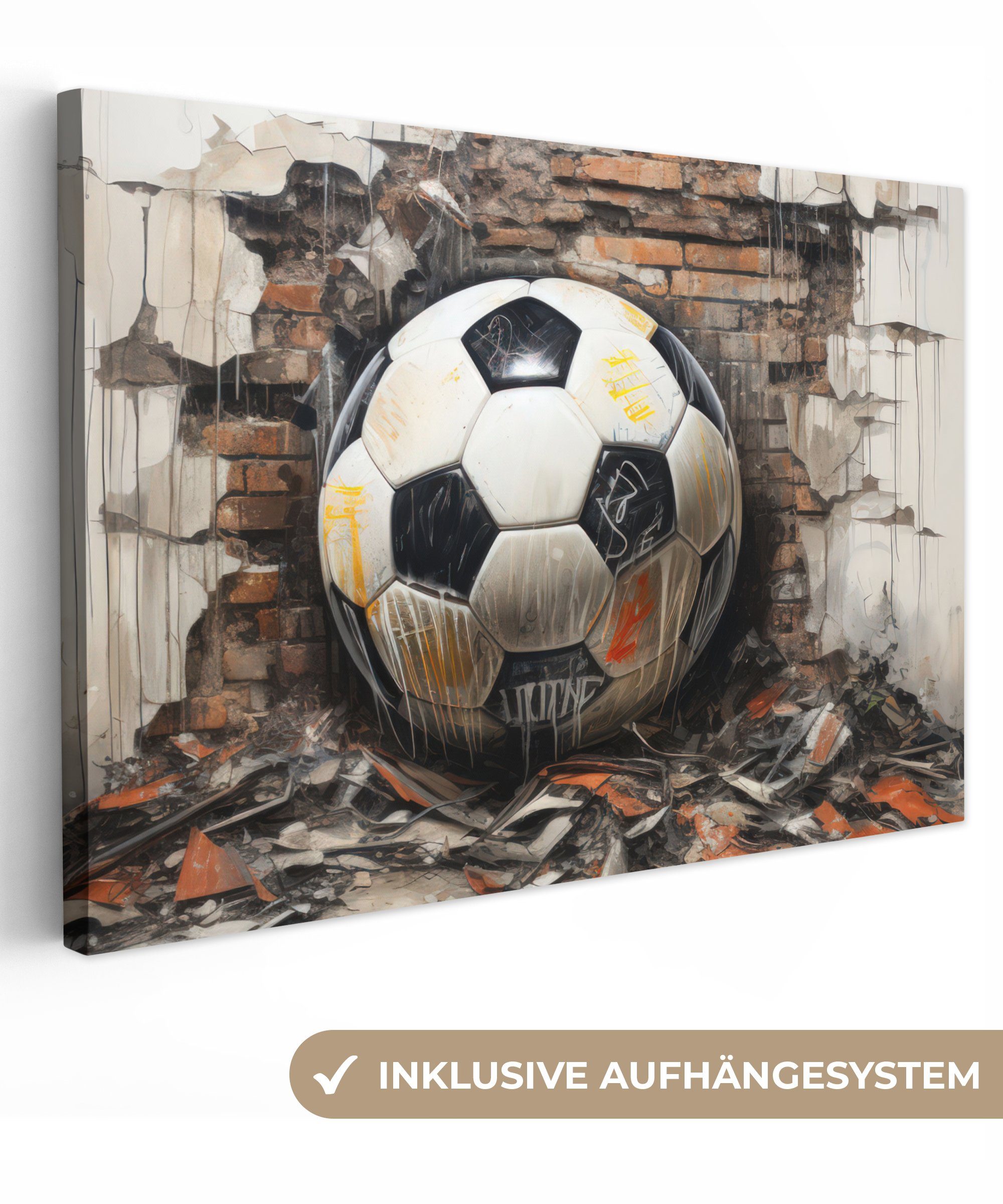 OneMillionCanvasses® Leinwandbild Fußball - Wand - Schwarz - Weiß, Fotodruck (1 St), Leinwand Bilder Klein, Wand Dekoration Aesthetic 30x20 cm